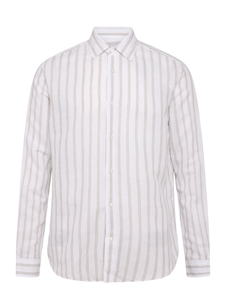 Mango - Linen-cotton blend stripe shirt - stribede skjorter - white - 1