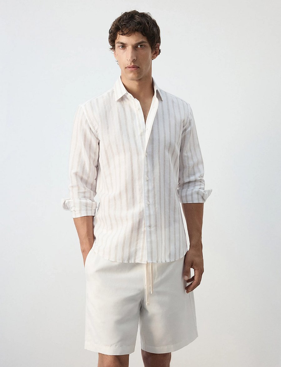 Mango - Linen-cotton blend stripe shirt - stribede skjorter - white - 0