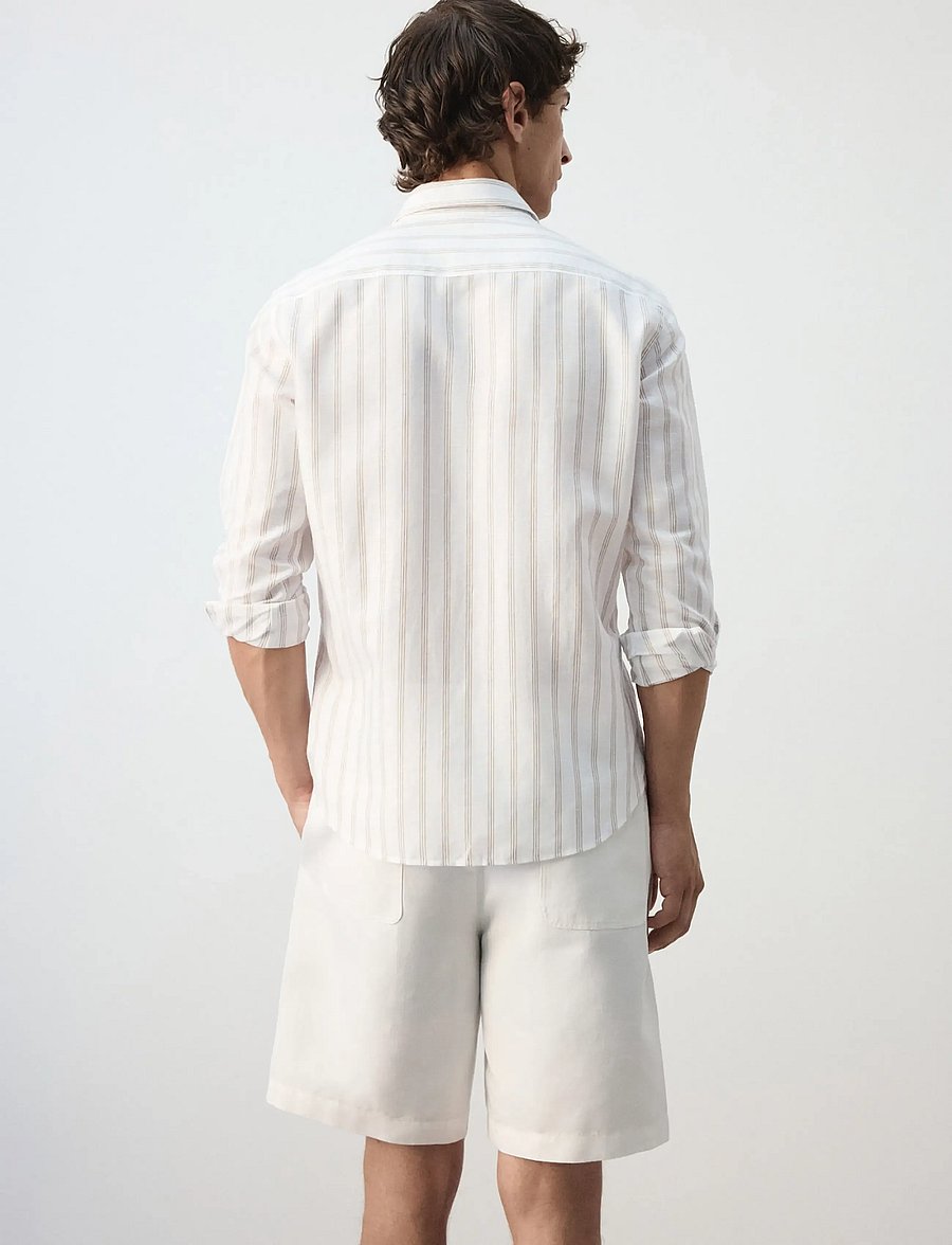 Mango - Linen-cotton blend stripe shirt - stribede skjorter - white - 3