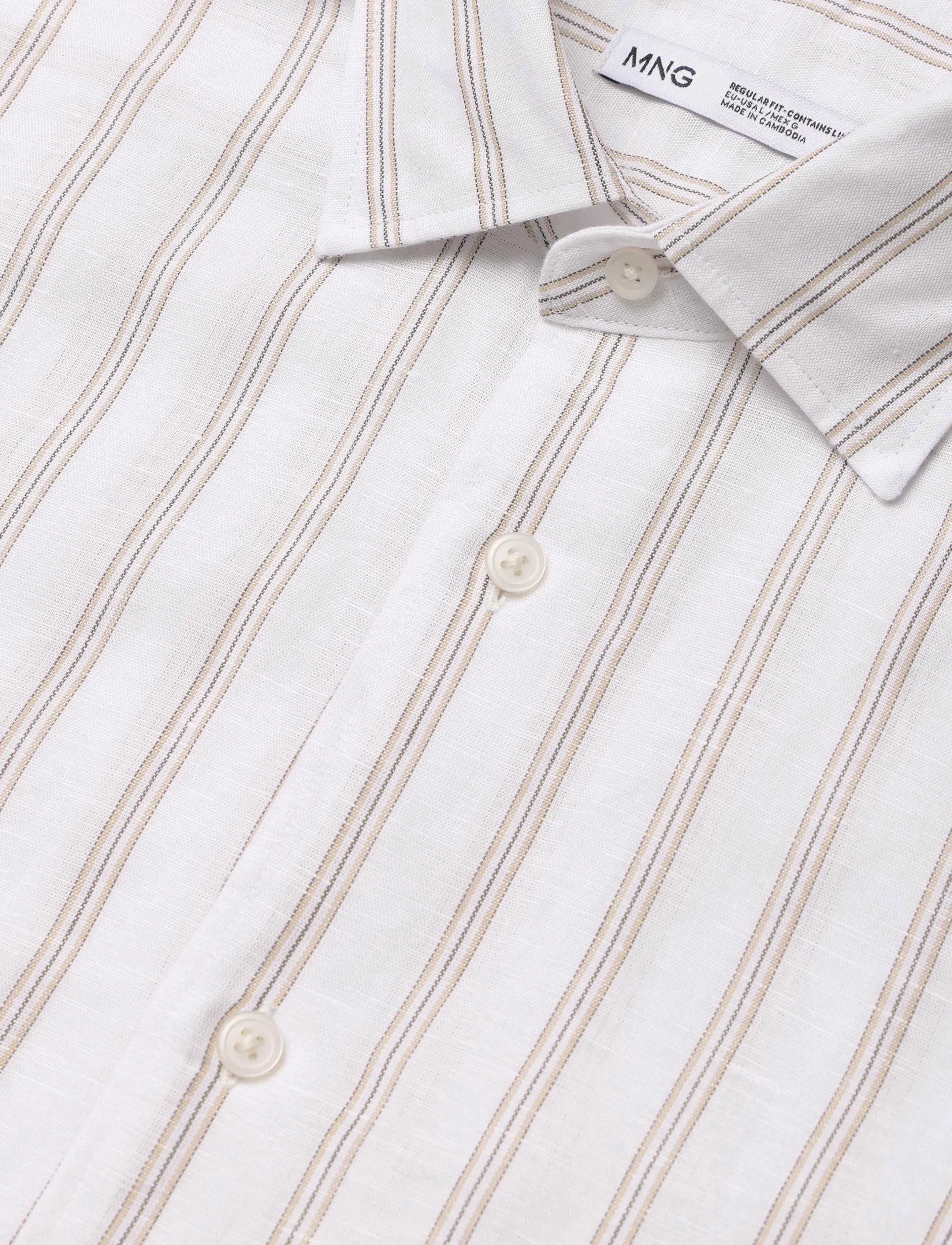 Mango - Linen-cotton blend stripe shirt - randiga skjortor - white - 4