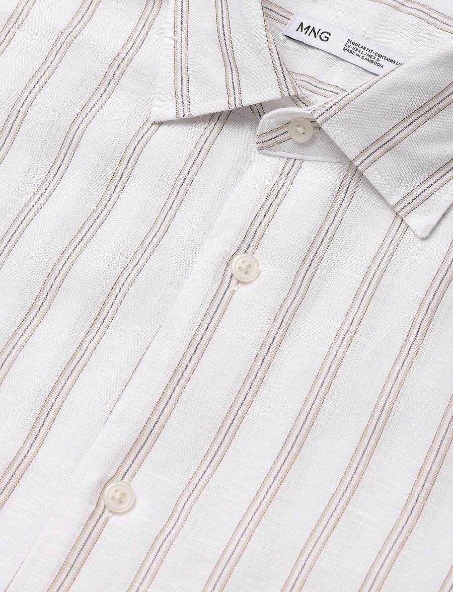 Mango - Linen-cotton blend stripe shirt - stribede skjorter - white - 4