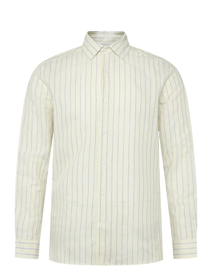 Mango - Linen-cotton blend stripe shirt - randiga skjortor - yellow - 0