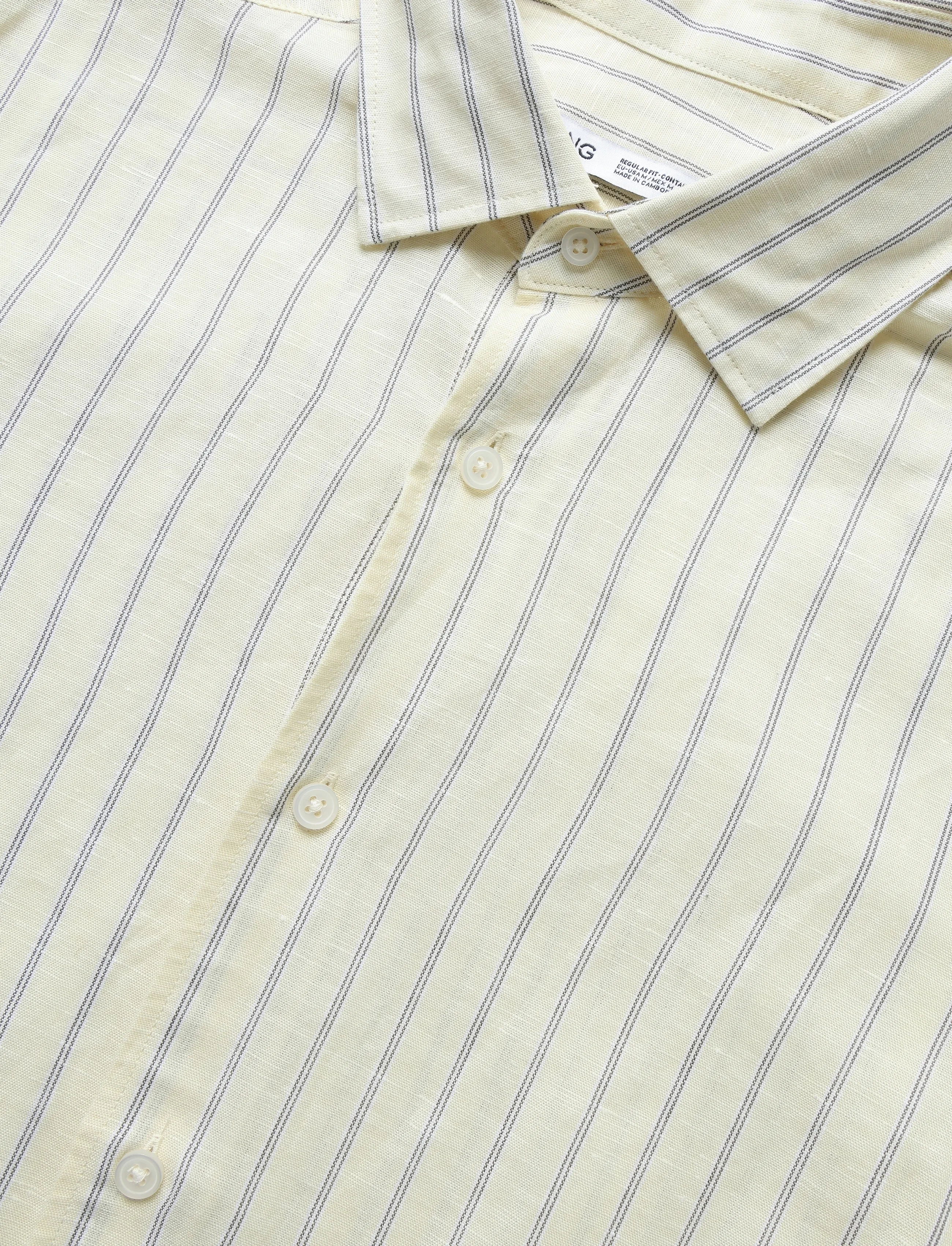Mango - Linen-cotton blend stripe shirt - stribede skjorter - yellow - 2