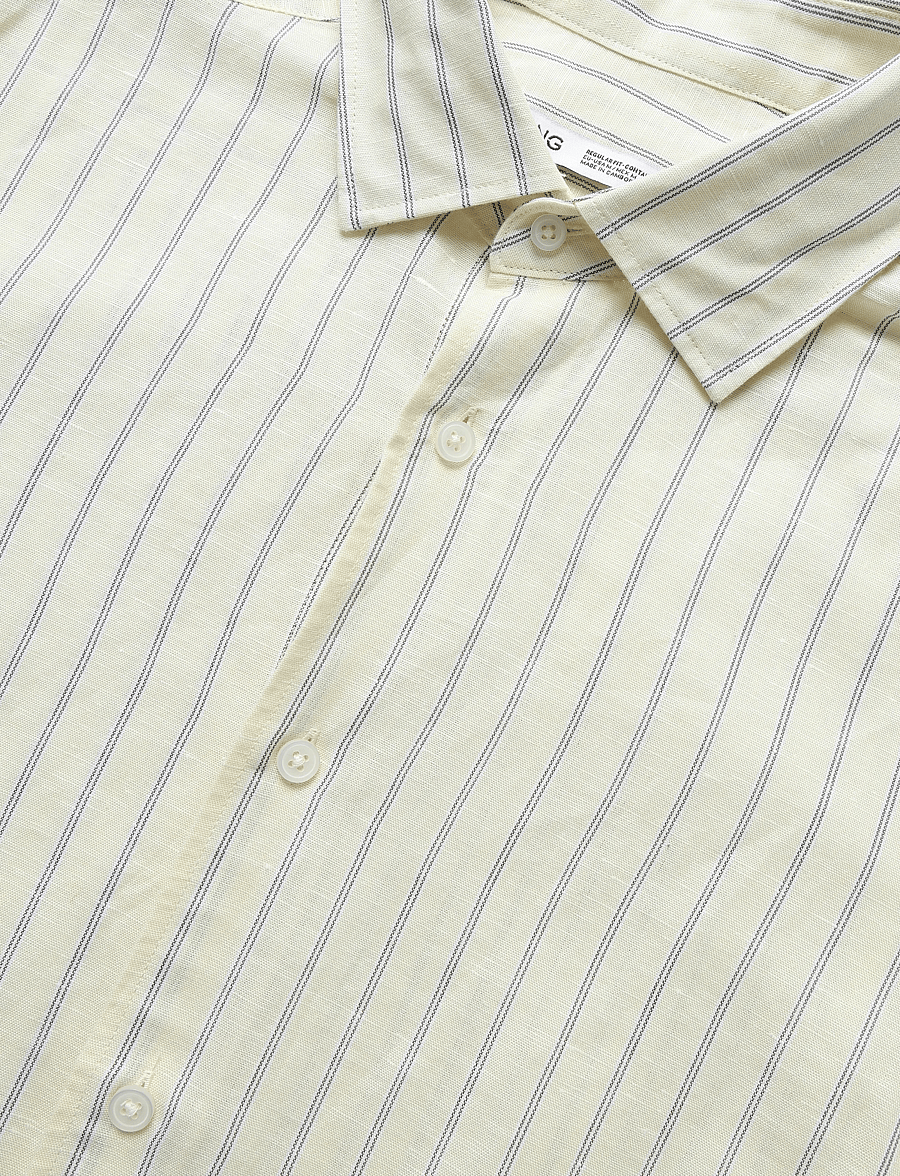 Mango - Linen-cotton blend stripe shirt - randiga skjortor - yellow - 2