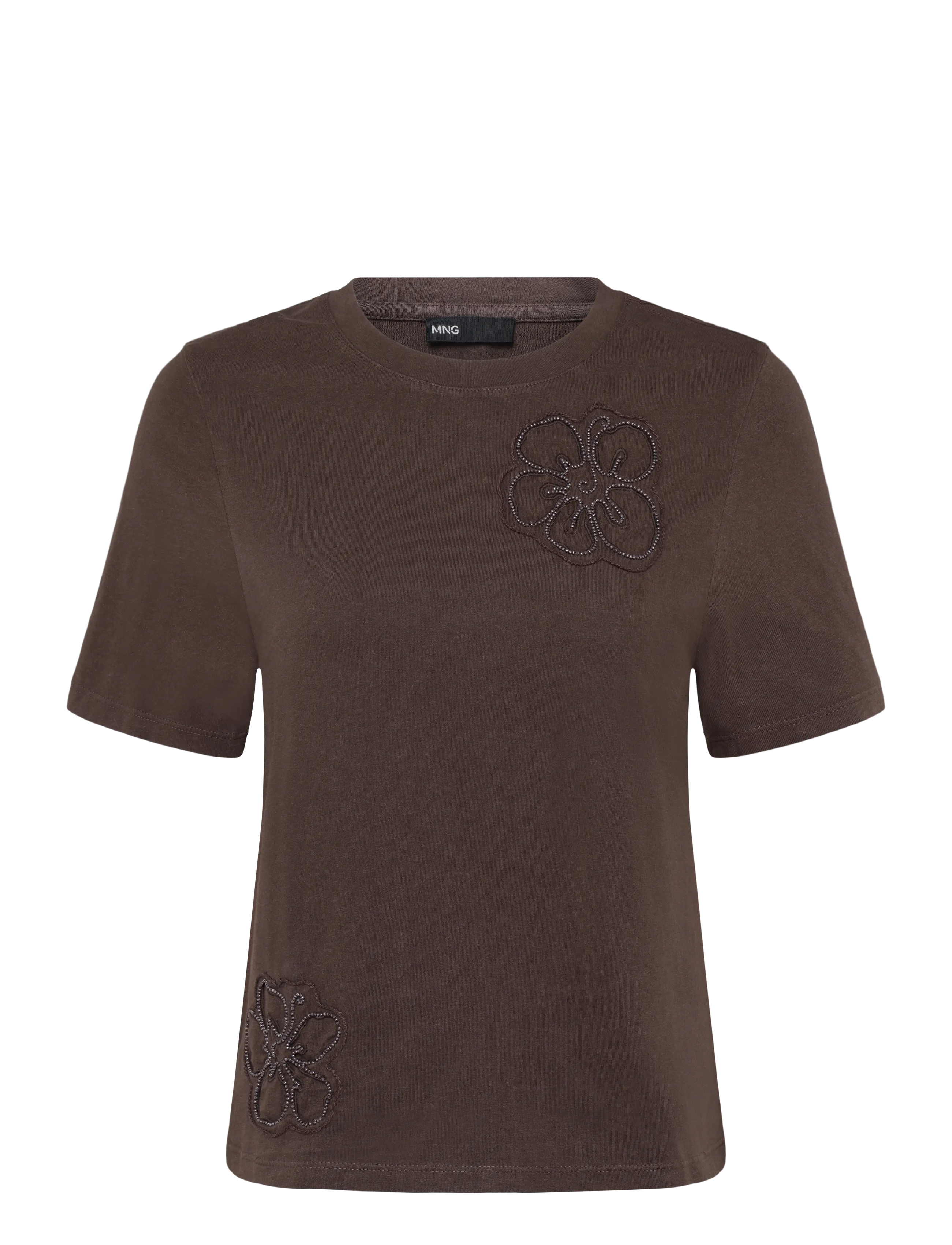 Mango Cotton T-shirt with floral embroideries - Kläder - BROWN / brown