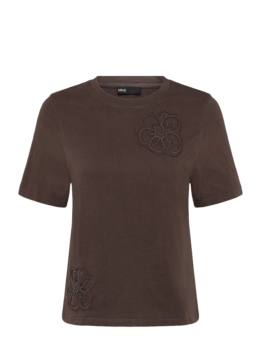 Mango - Beaded embroidery T-shirt - t-paidat - brown - 1