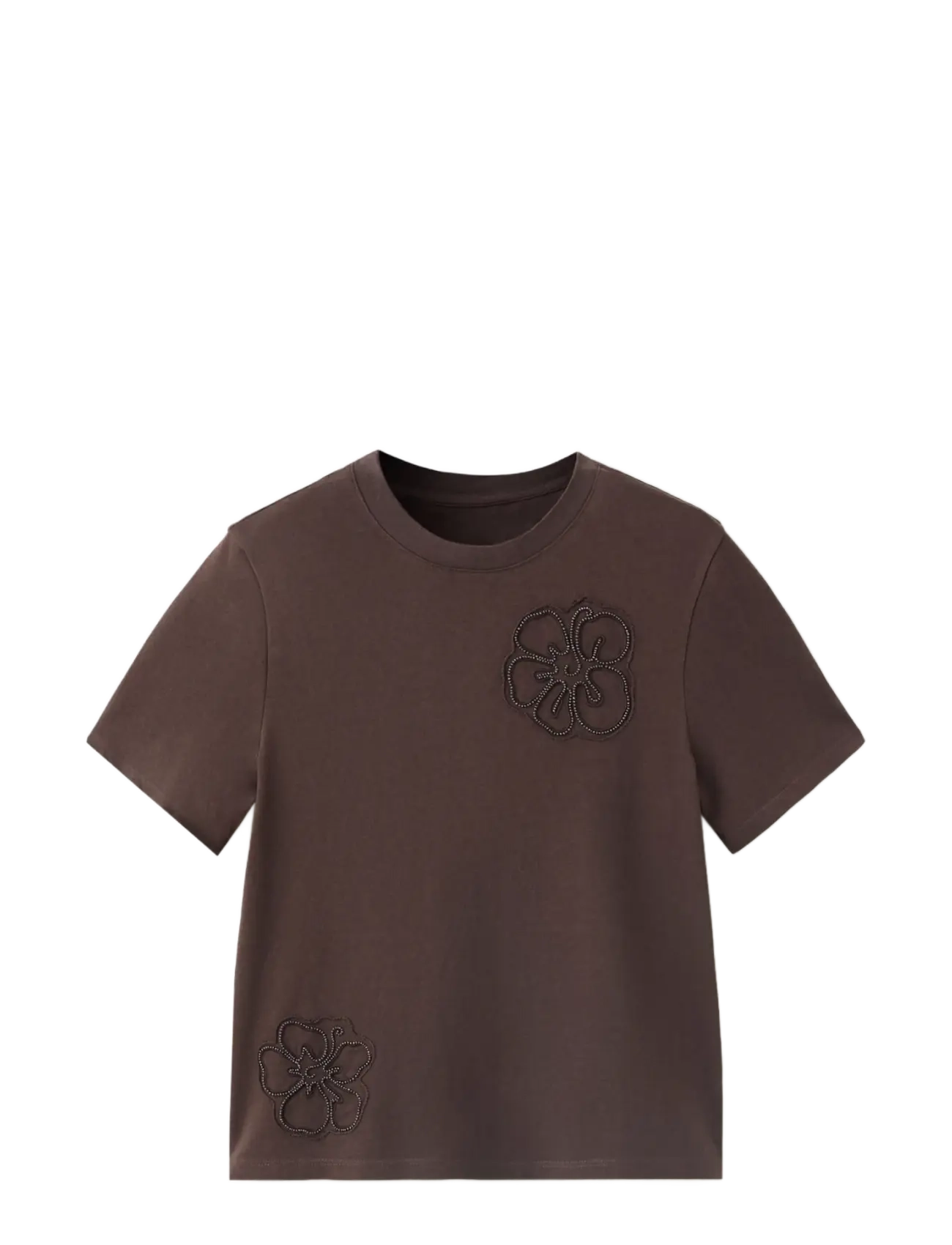 Mango - Cotton T-shirt with floral embroideries - brown - 1