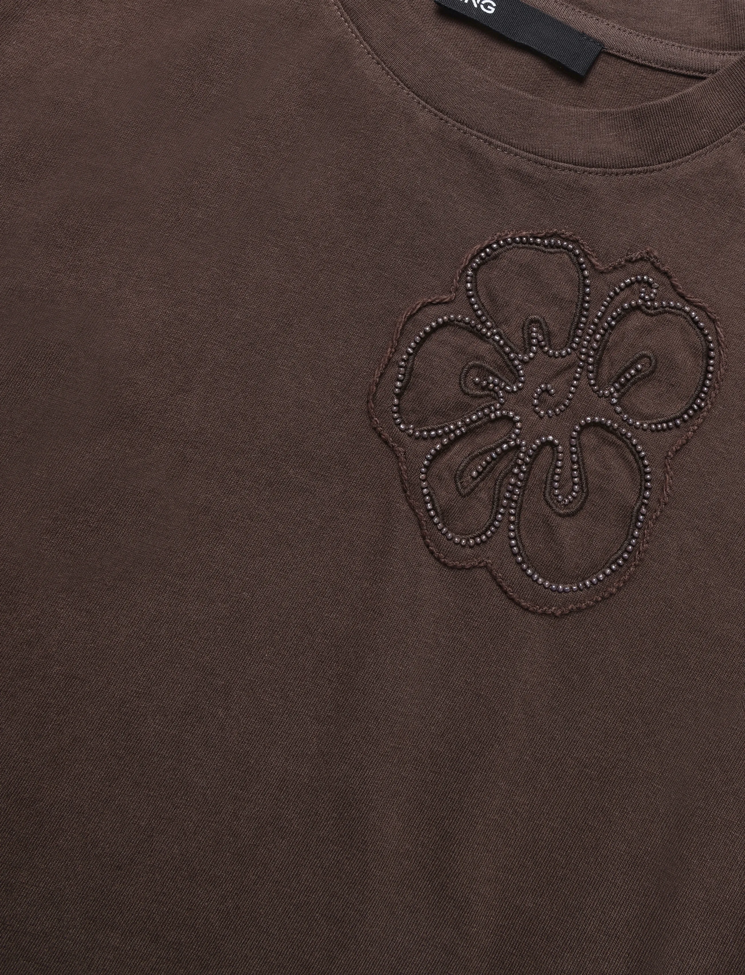 Mango - Cotton T-shirt with floral embroideries - t-shirts - brown - 4