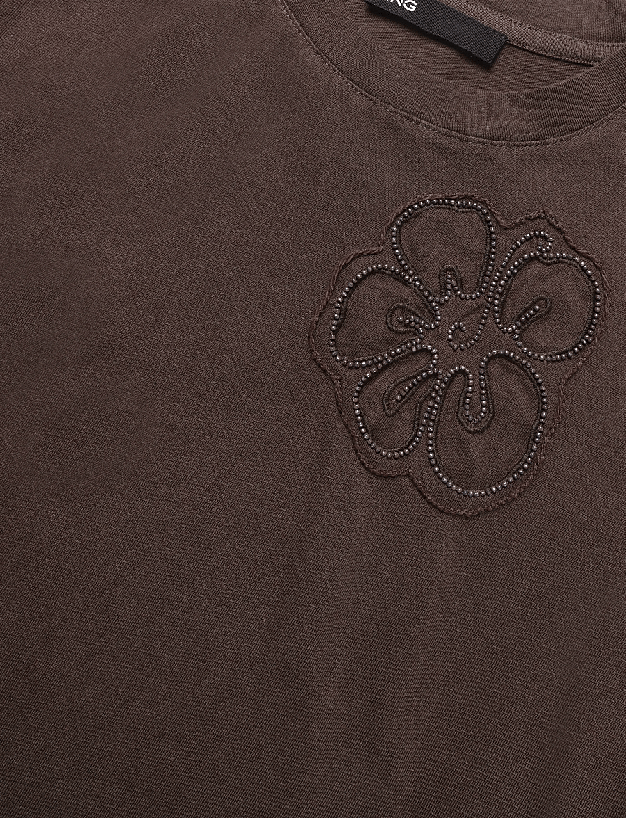 Mango - Cotton T-shirt with floral embroideries - t-shirts - brown - 4