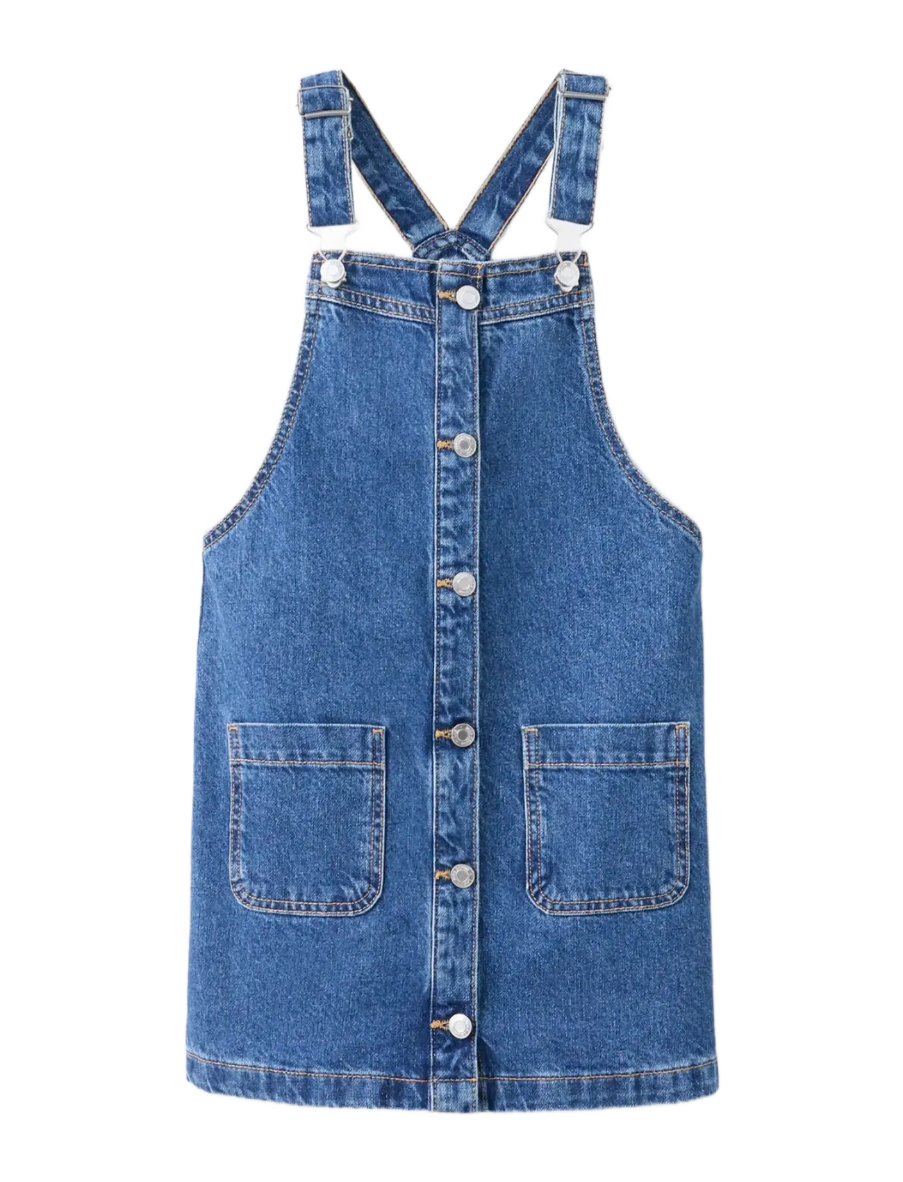 Mango - Pocket denim pinafore dress - hängselklänningar - open blue - 1