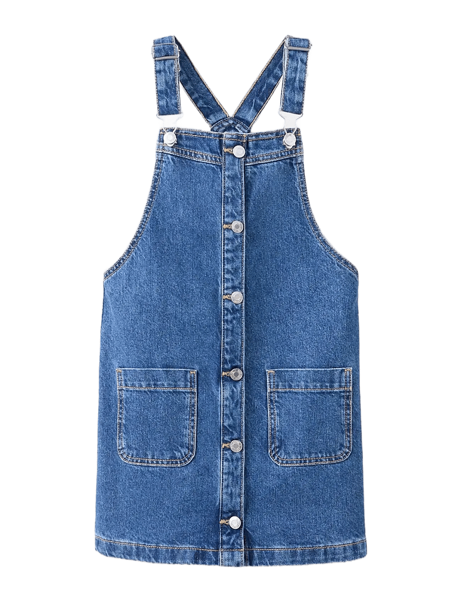 Mango - Pocket denim pinafore dress - hängselklänningar - open blue - 1