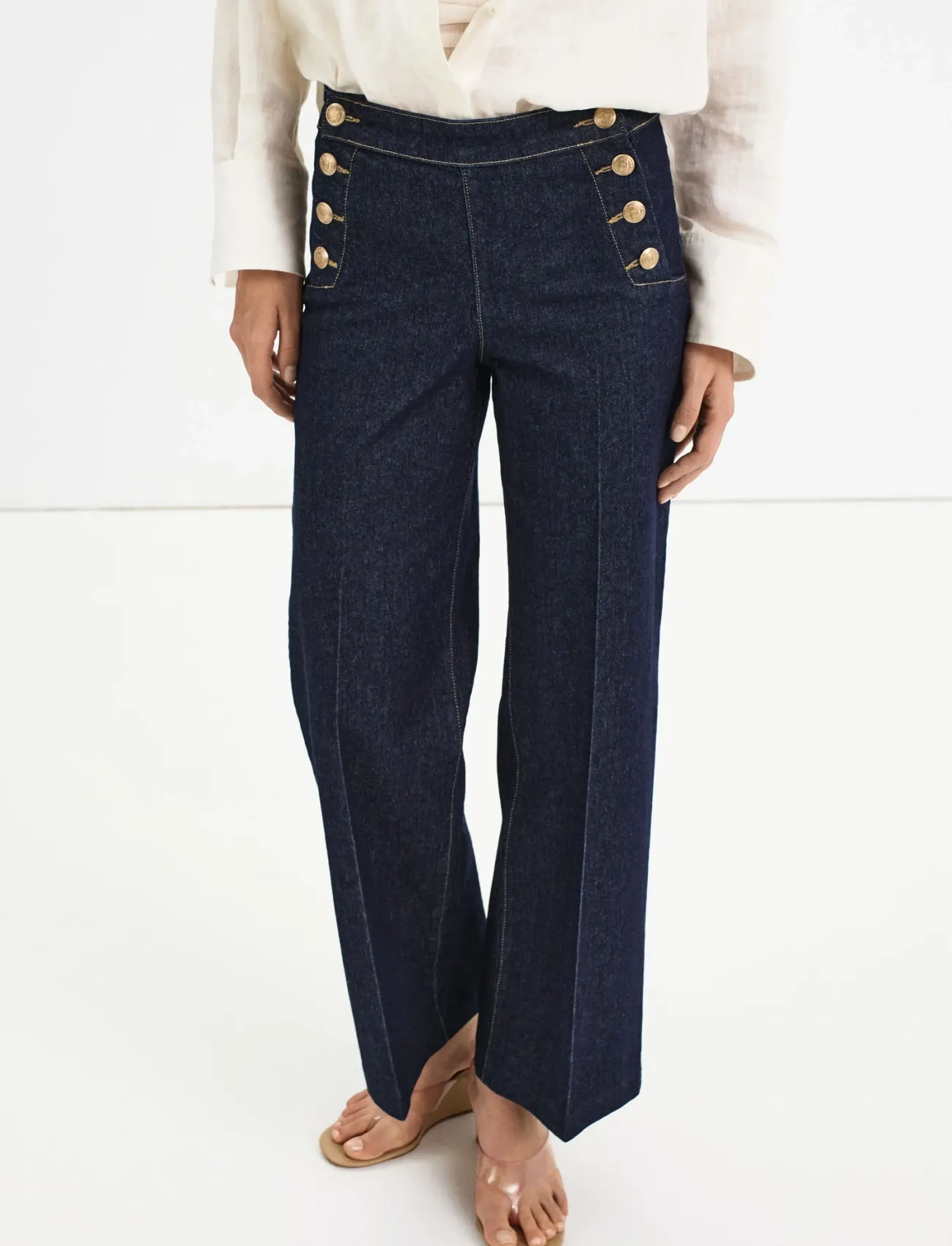 Mango Wide-Leg Jeans With Side Buttons, 36, Trousers, Marineblau - Wide Leg, Frauen