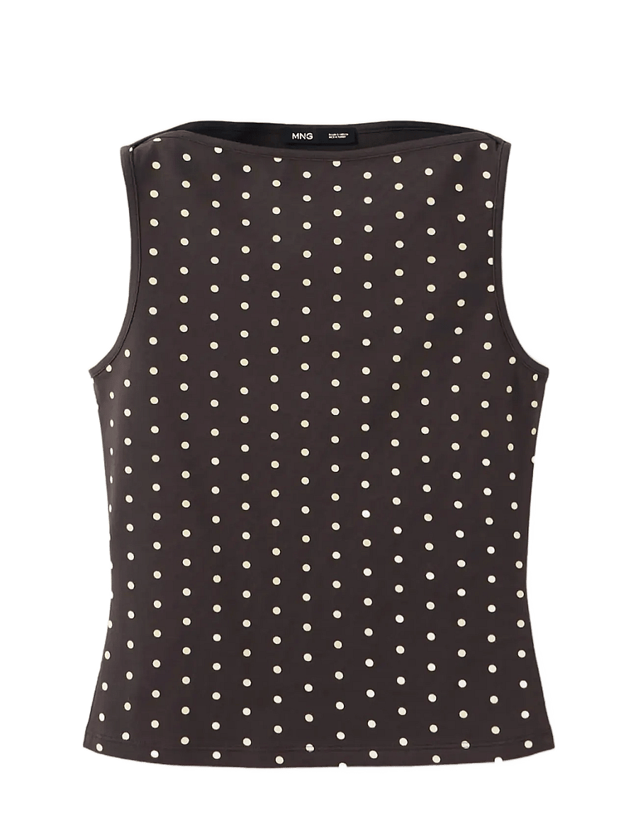 Mango - Fitted polka dot top - linnen - brown - 1