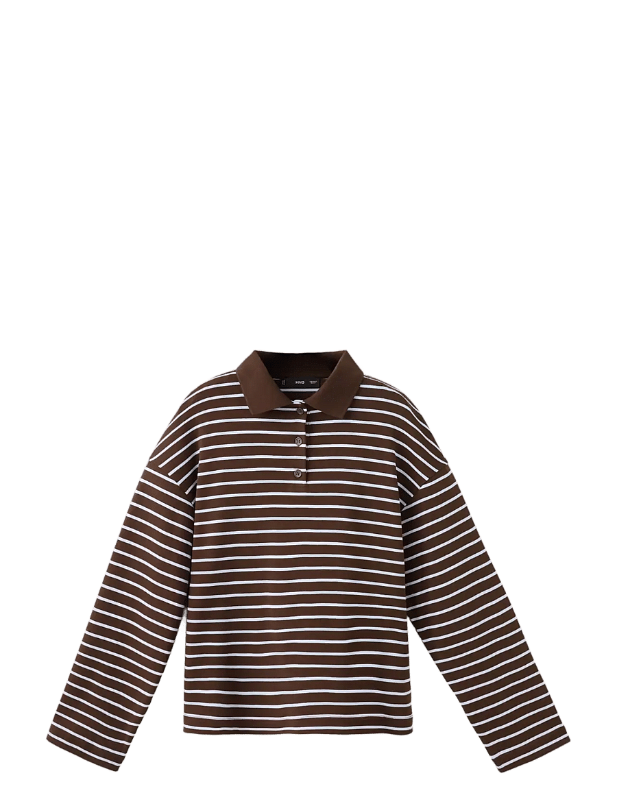 Mango - Contrasting stripes cotton polo shirt - poloer - brown - 1