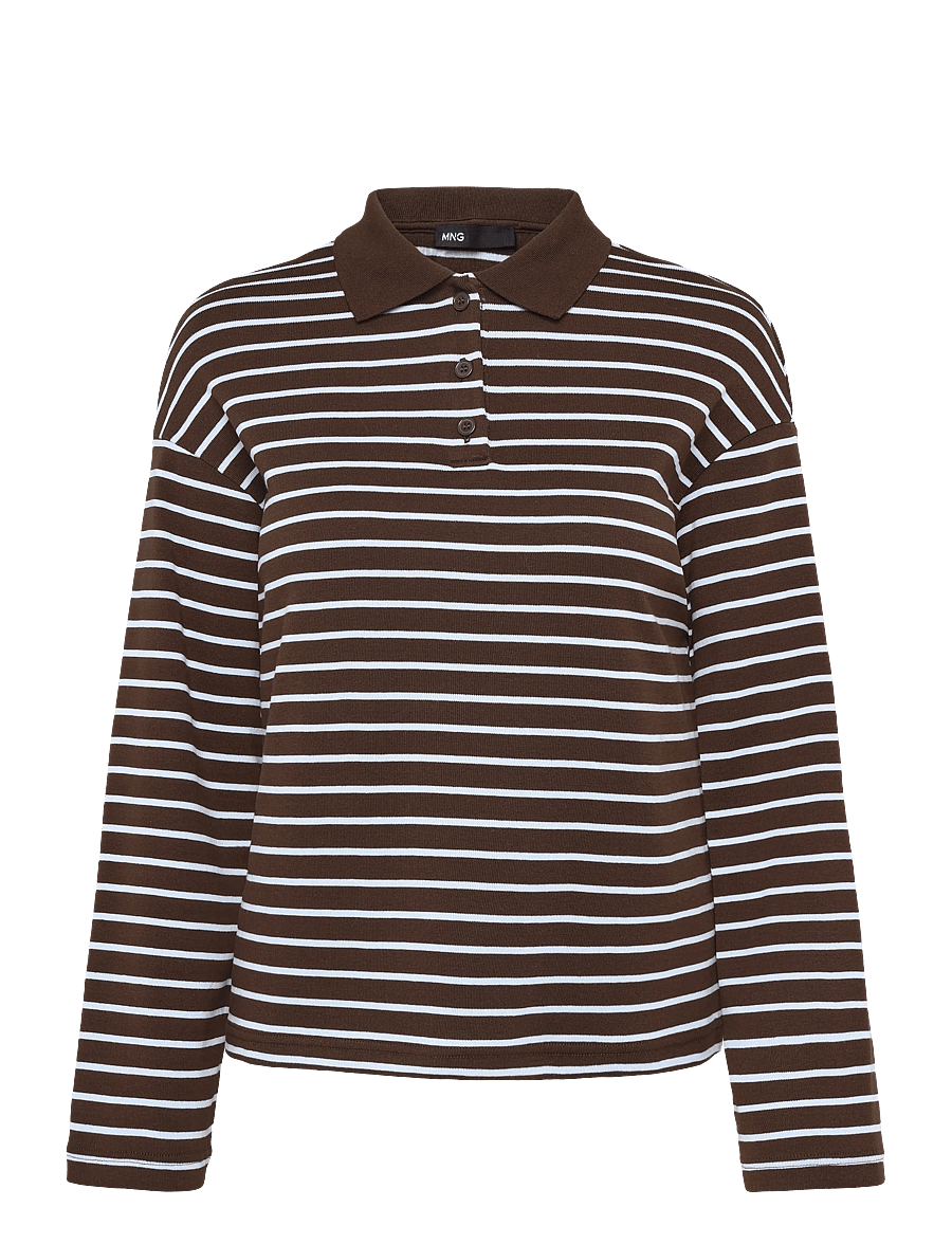 Mango - Contrasting stripes cotton polo shirt - pikeepaidat - brown - 1