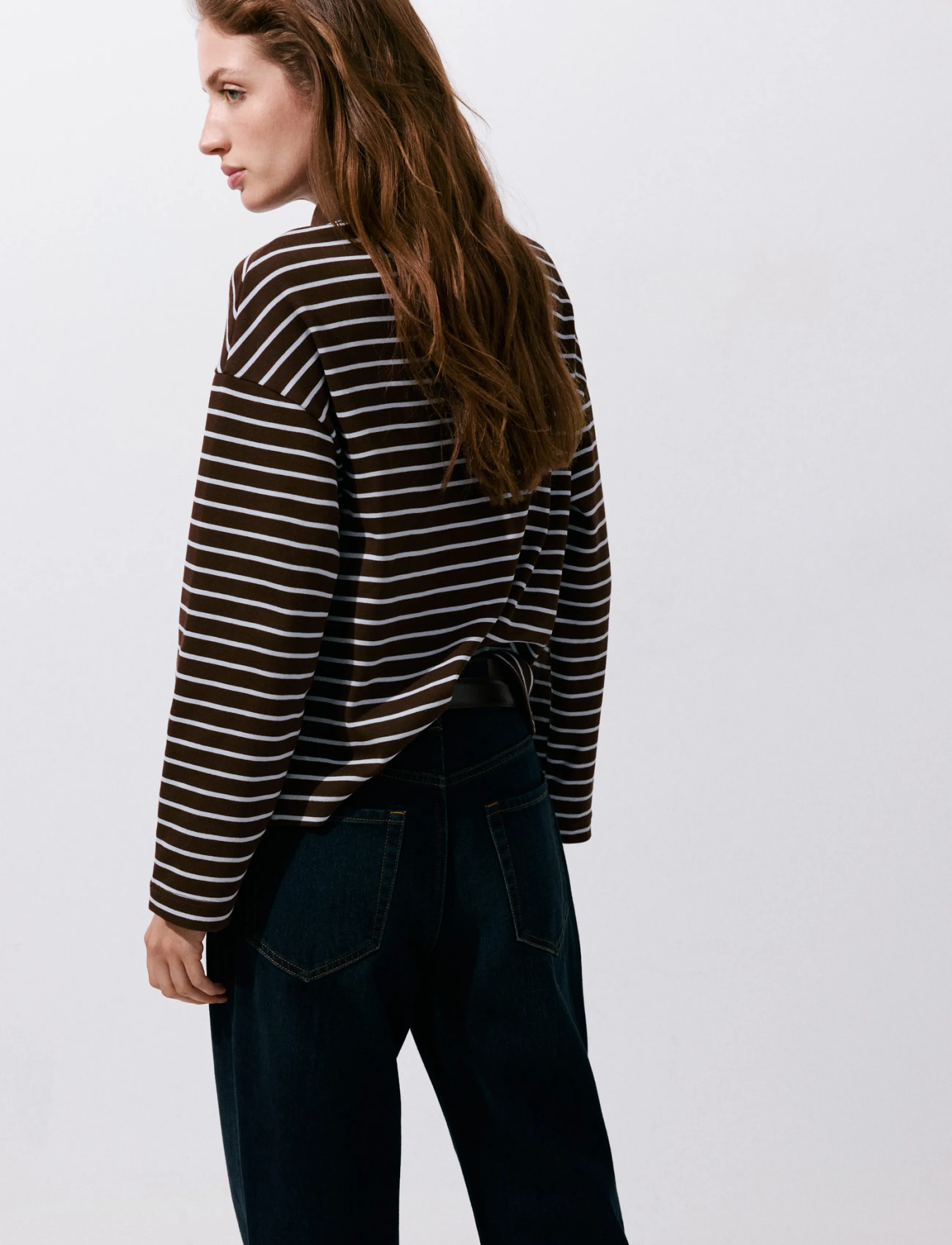 Mango - Contrasting stripes cotton polo shirt - brown - 2