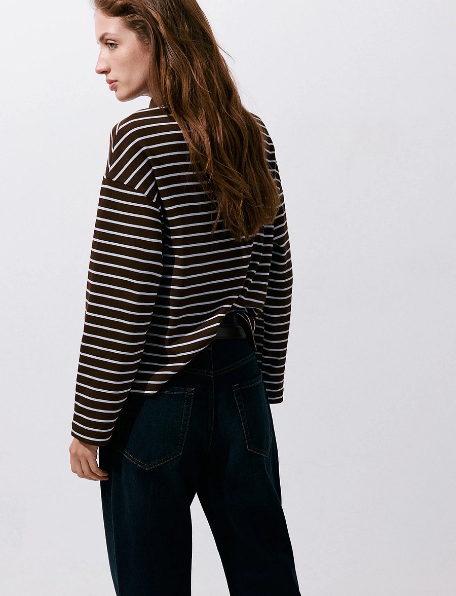Mango - Contrasting stripes cotton polo shirt - poloer - brown - 2