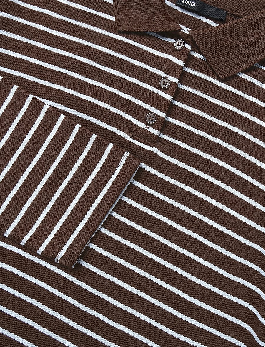 Mango - Contrasting stripes cotton polo shirt - pikeepaidat - brown - 4