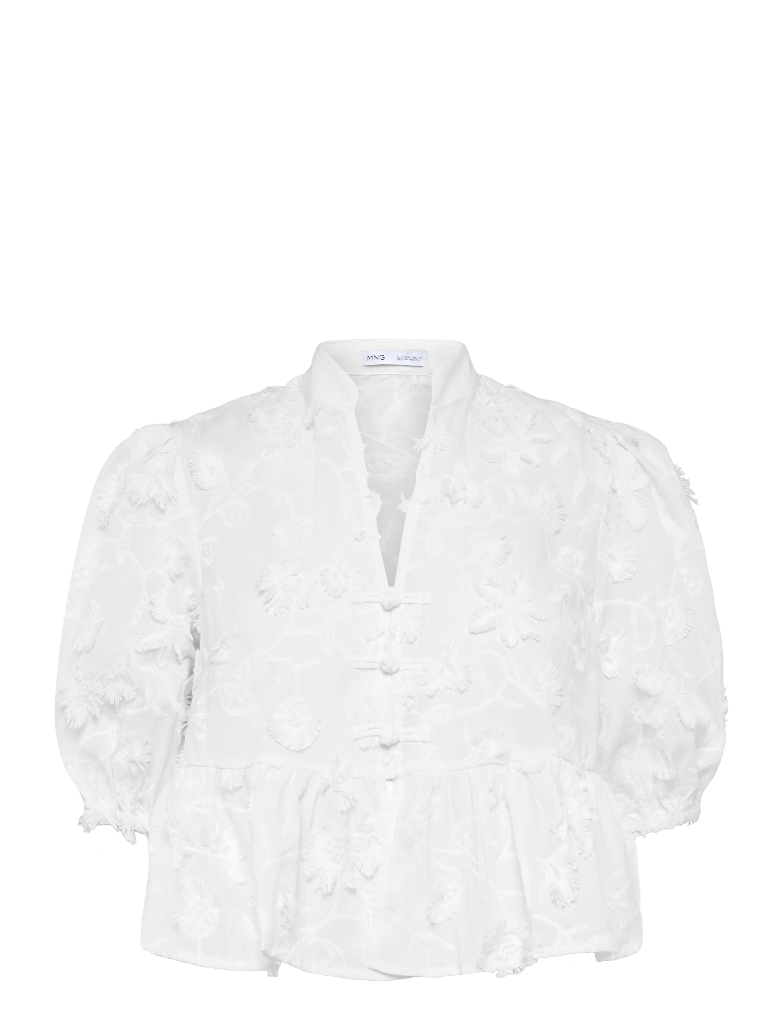 MANGO Bestickt Puff-Sleeve Bluse Weiß - XS - Damen