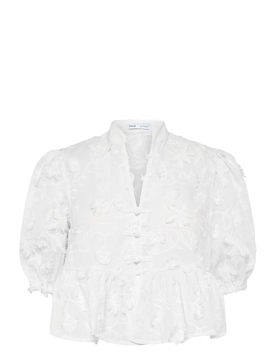 Mango - Embroidered puff-sleeve blouse - kortærmede bluser - natural white - 1
