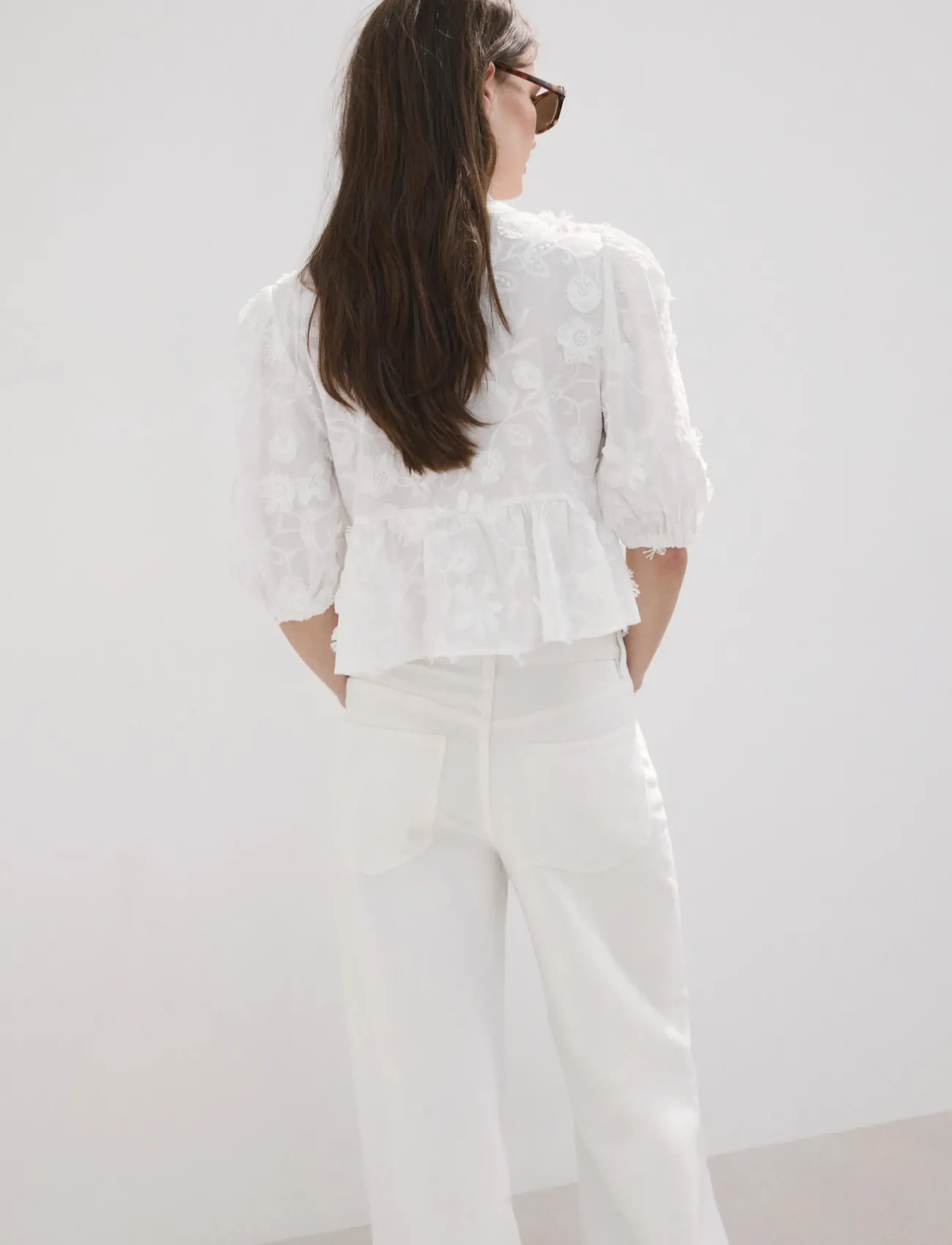 Mango - Embroidered puff-sleeve blouse - natural white - 3