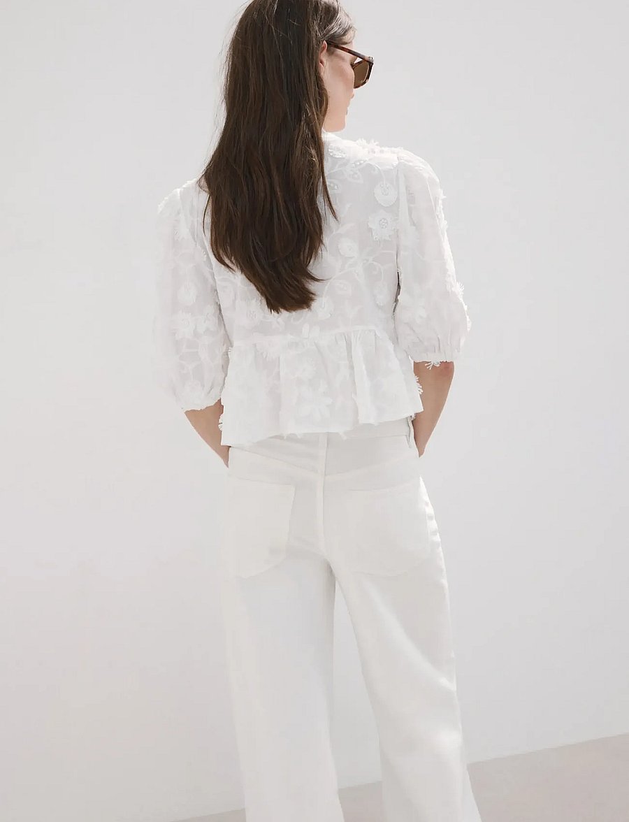 Mango - Embroidered puff-sleeve blouse - kortærmede bluser - natural white - 3