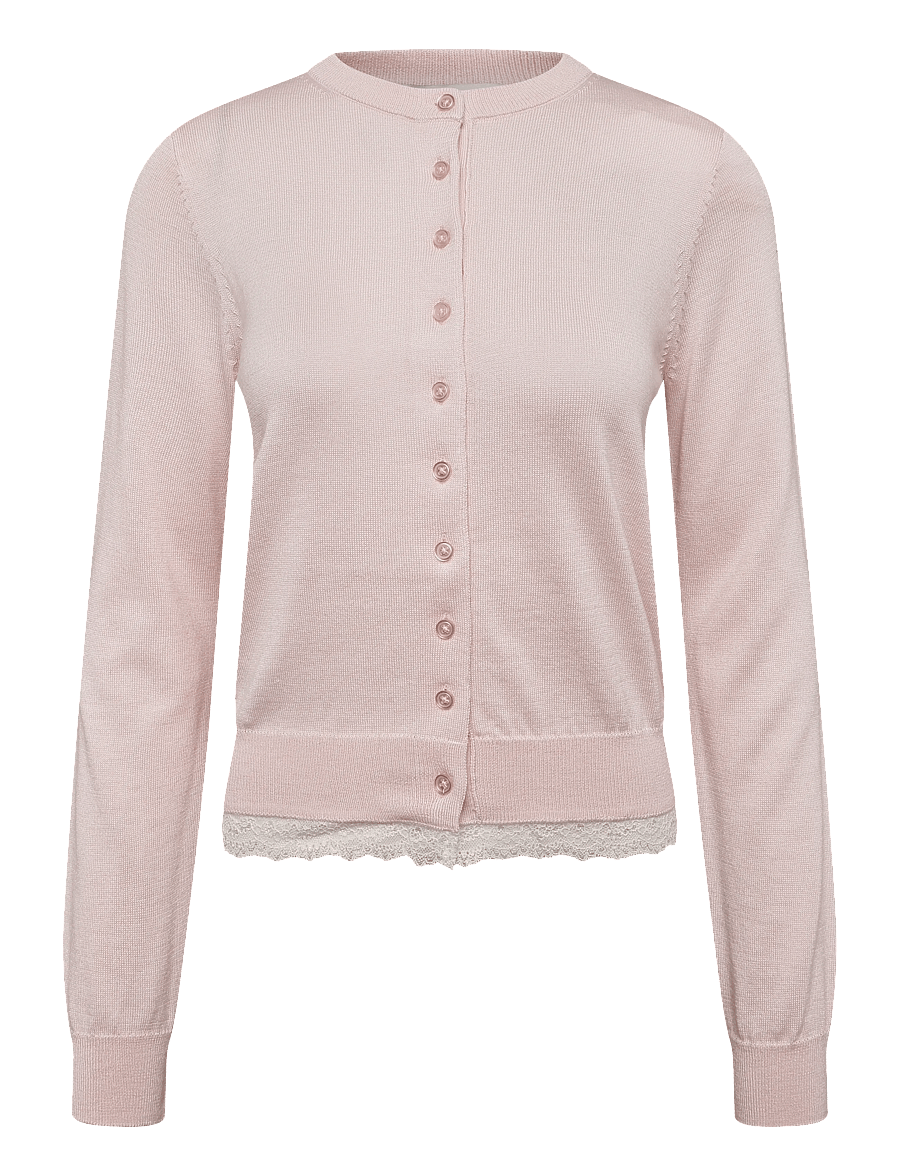 Mango - Lace detail knitted cardigan - koftor - lt-pastel pink - 1