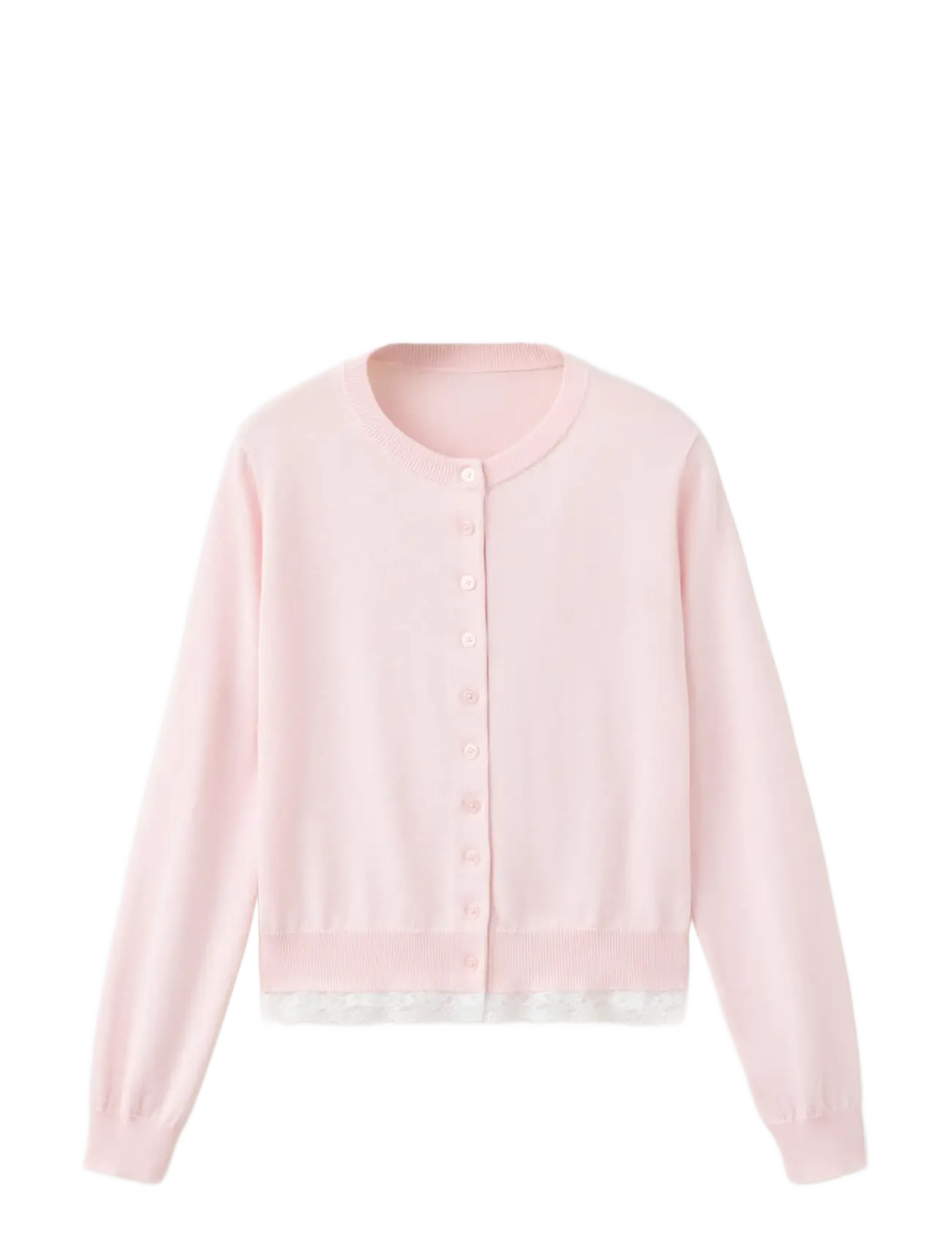 Mango Lace detail knitted cardigan - Vardagsstil - LT-PASTEL PINK / pink/rose
