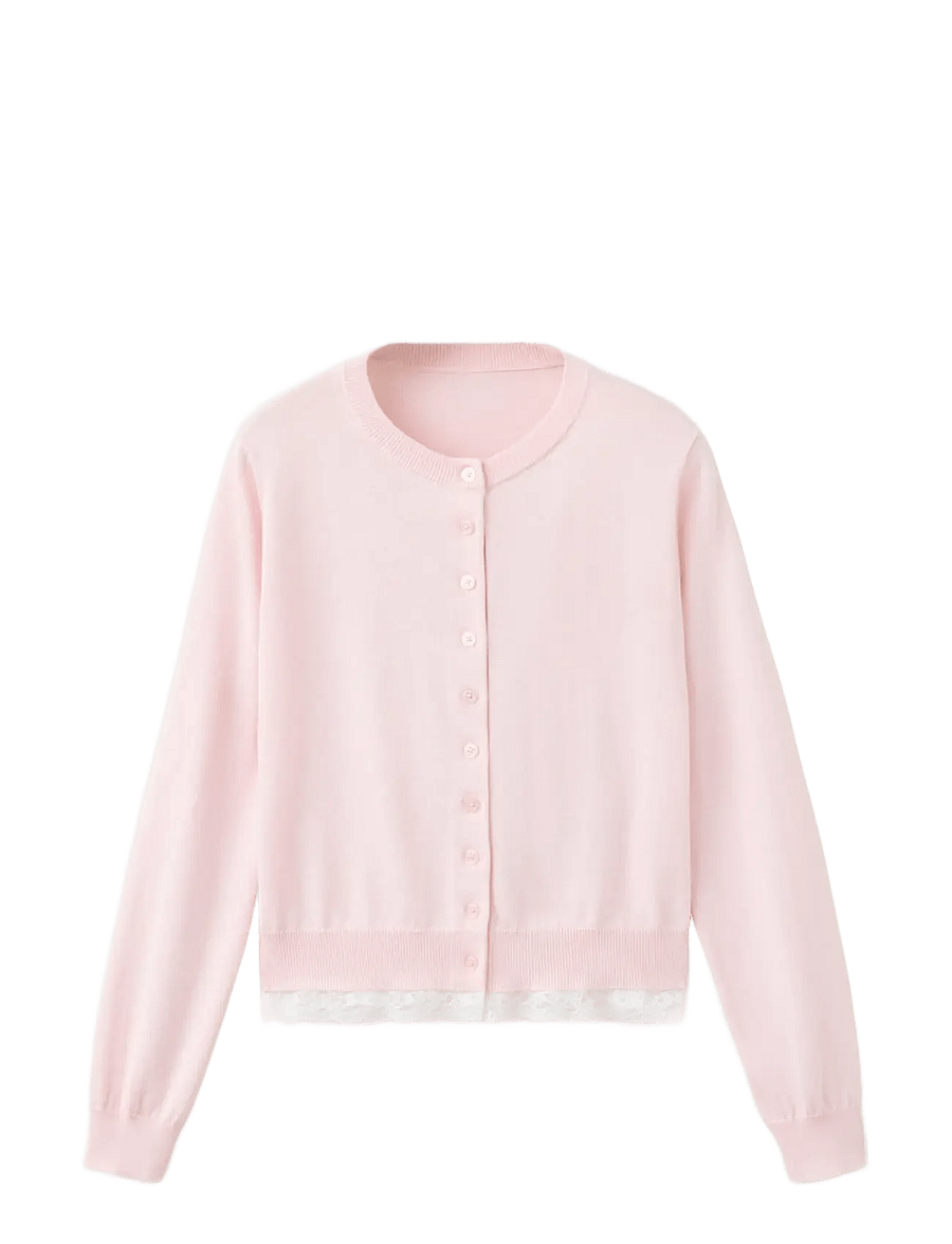 Mango - Lace detail knitted cardigan - koftor - lt-pastel pink - 1