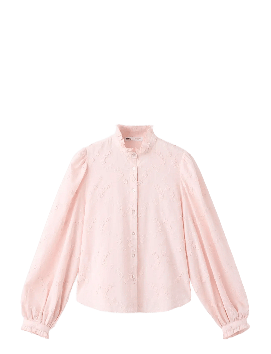 Mango - Embroidered puff-sleeve blouse - långärmade blusar - pink - 1