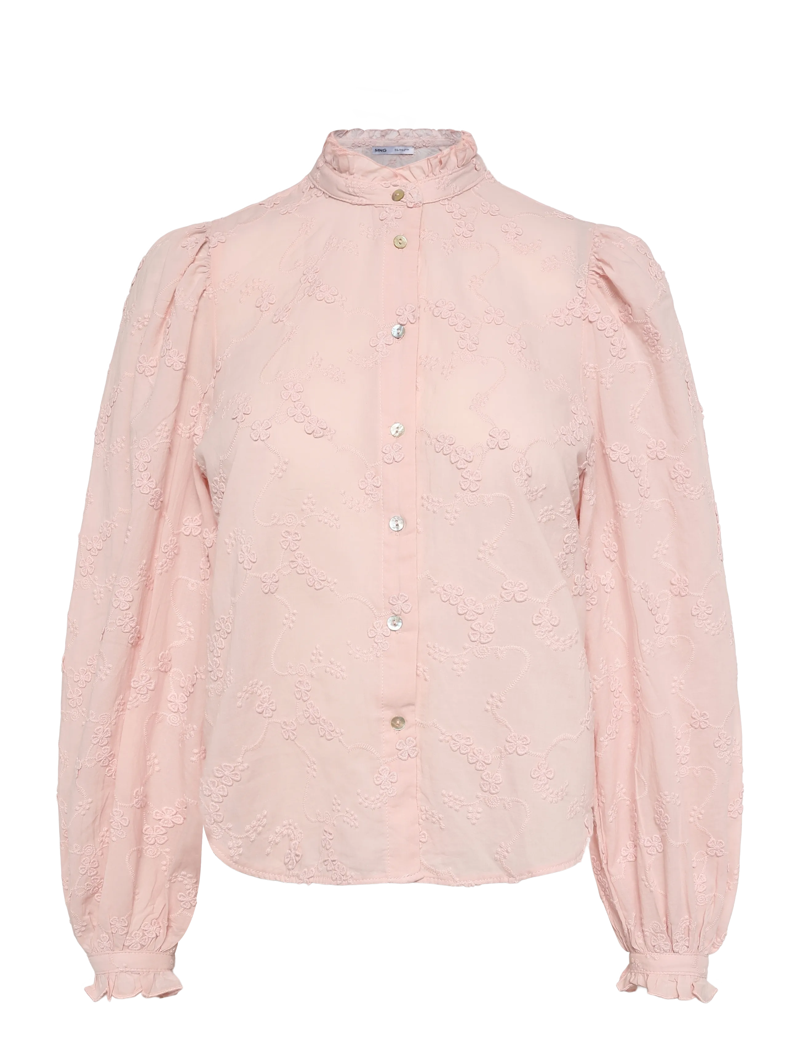 Mango Embroidered puff-sleeve blouse - Bluser & Skjorter - PINK / pink/rose