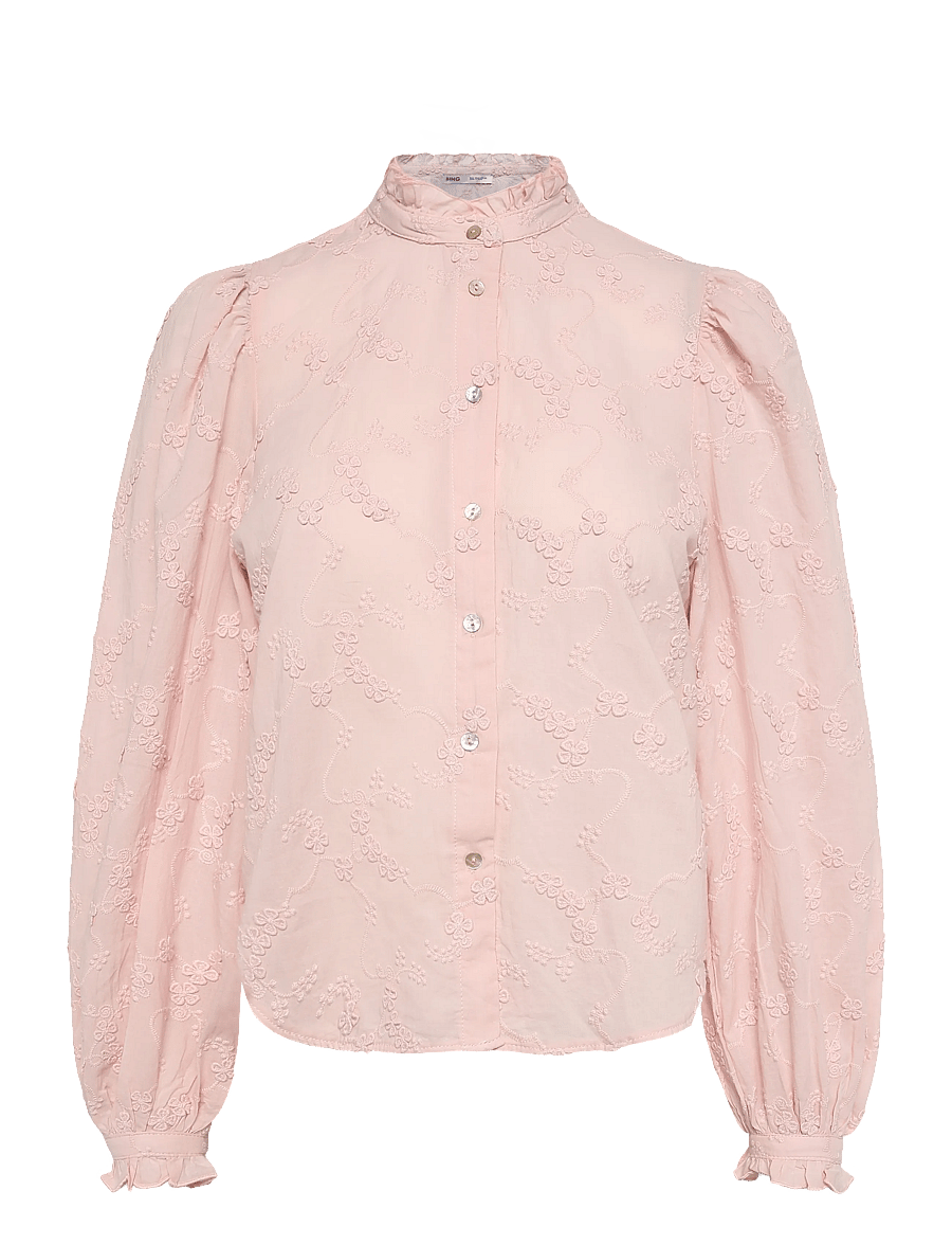 Mango - Embroidered puff-sleeve blouse - långärmade blusar - pink - 1