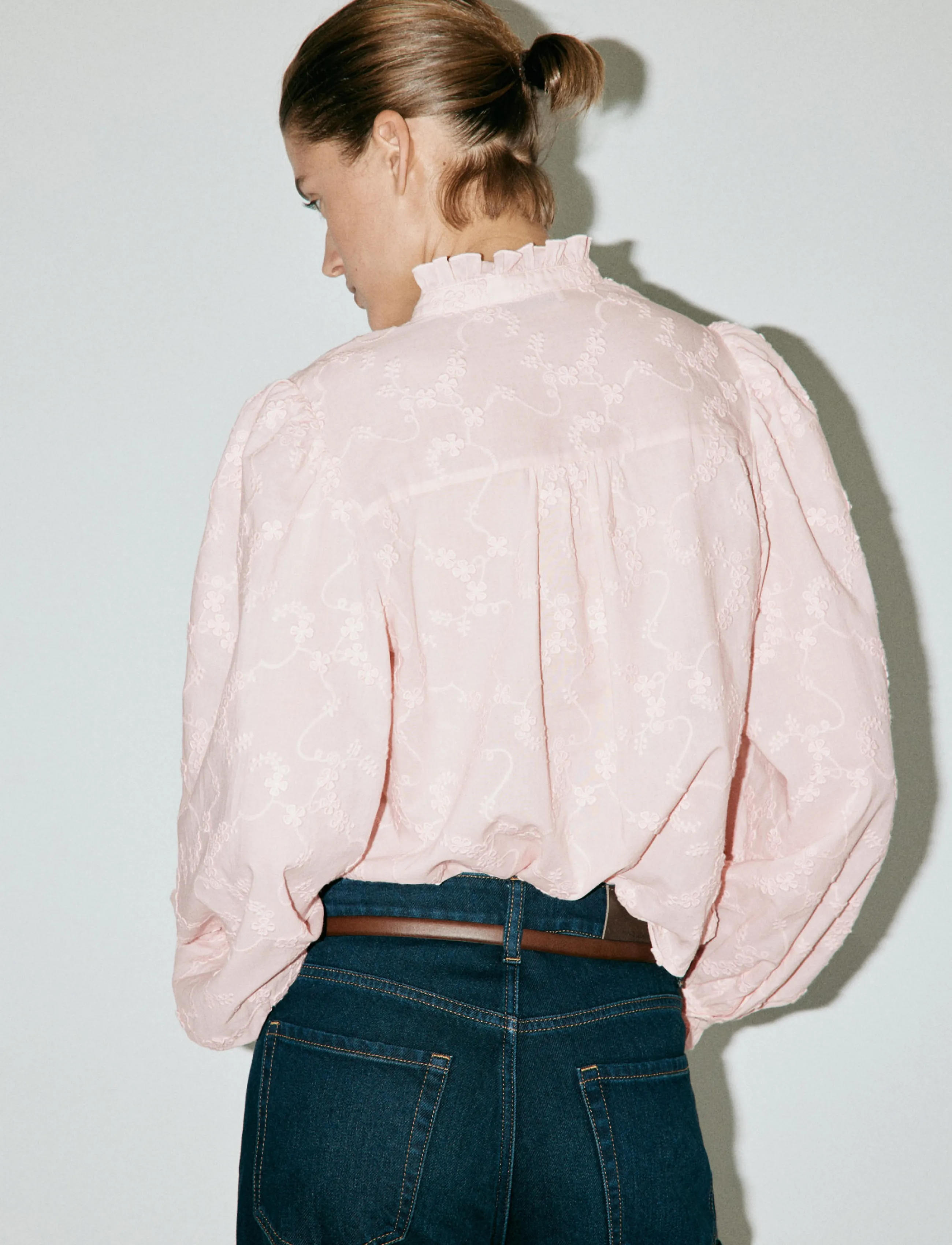Mango - Embroidered puff-sleeve blouse - pink - 2