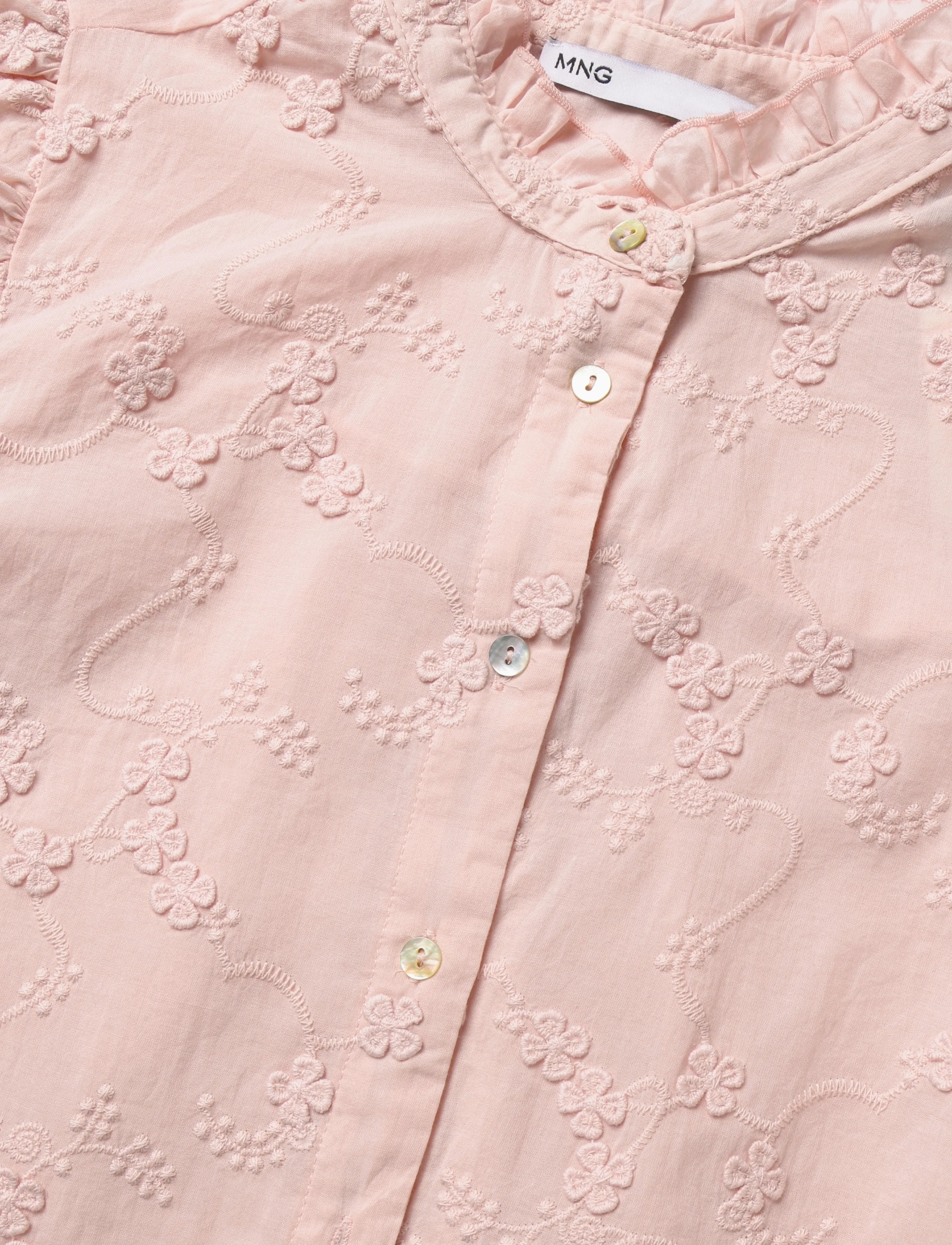 Mango - Embroidered puff-sleeve blouse - långärmade blusar - pink - 4