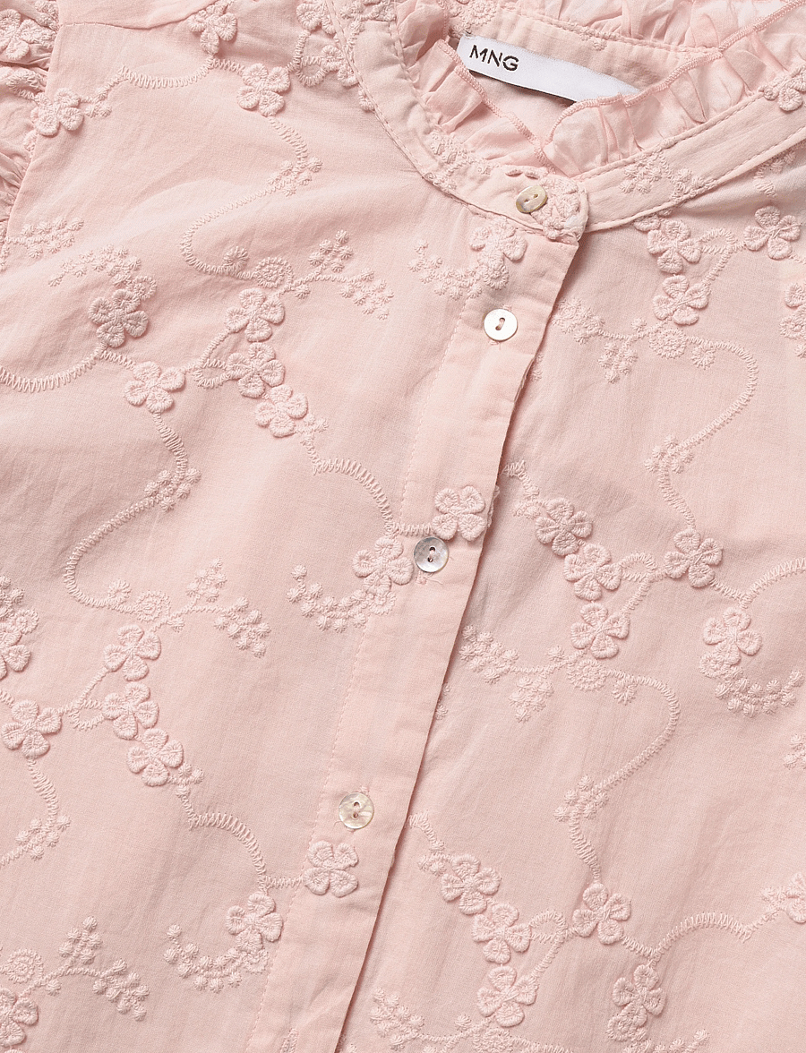 Mango - Embroidered puff-sleeve blouse - långärmade blusar - pink - 4