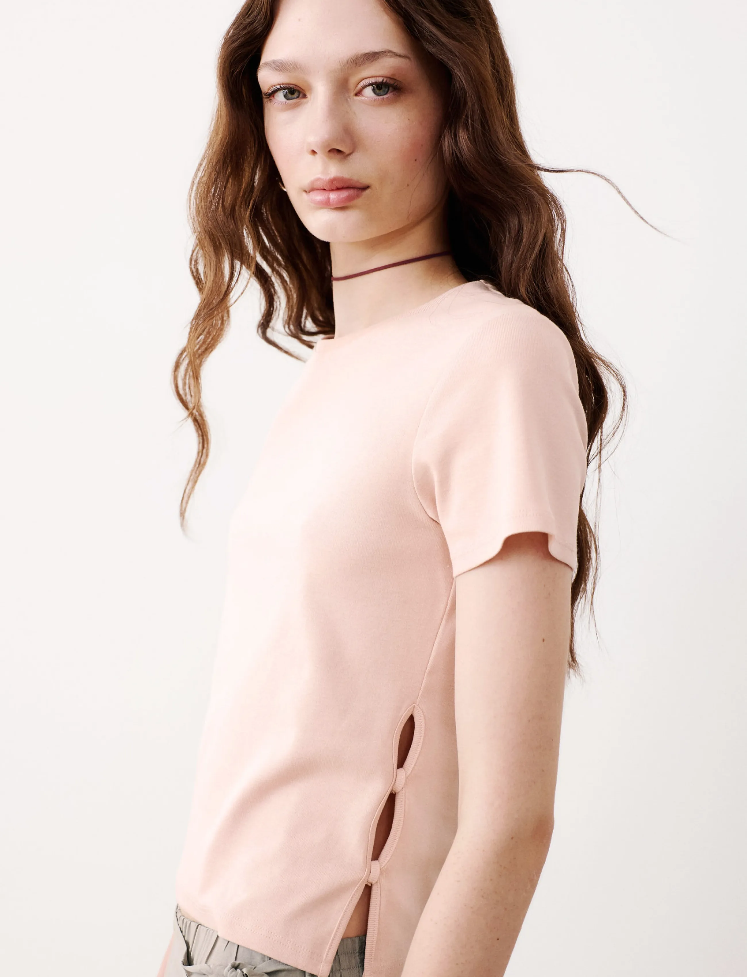 Mango Open detail T-shirt - Toppar & T-shirts - LT-PASTEL PINK / pink/rose