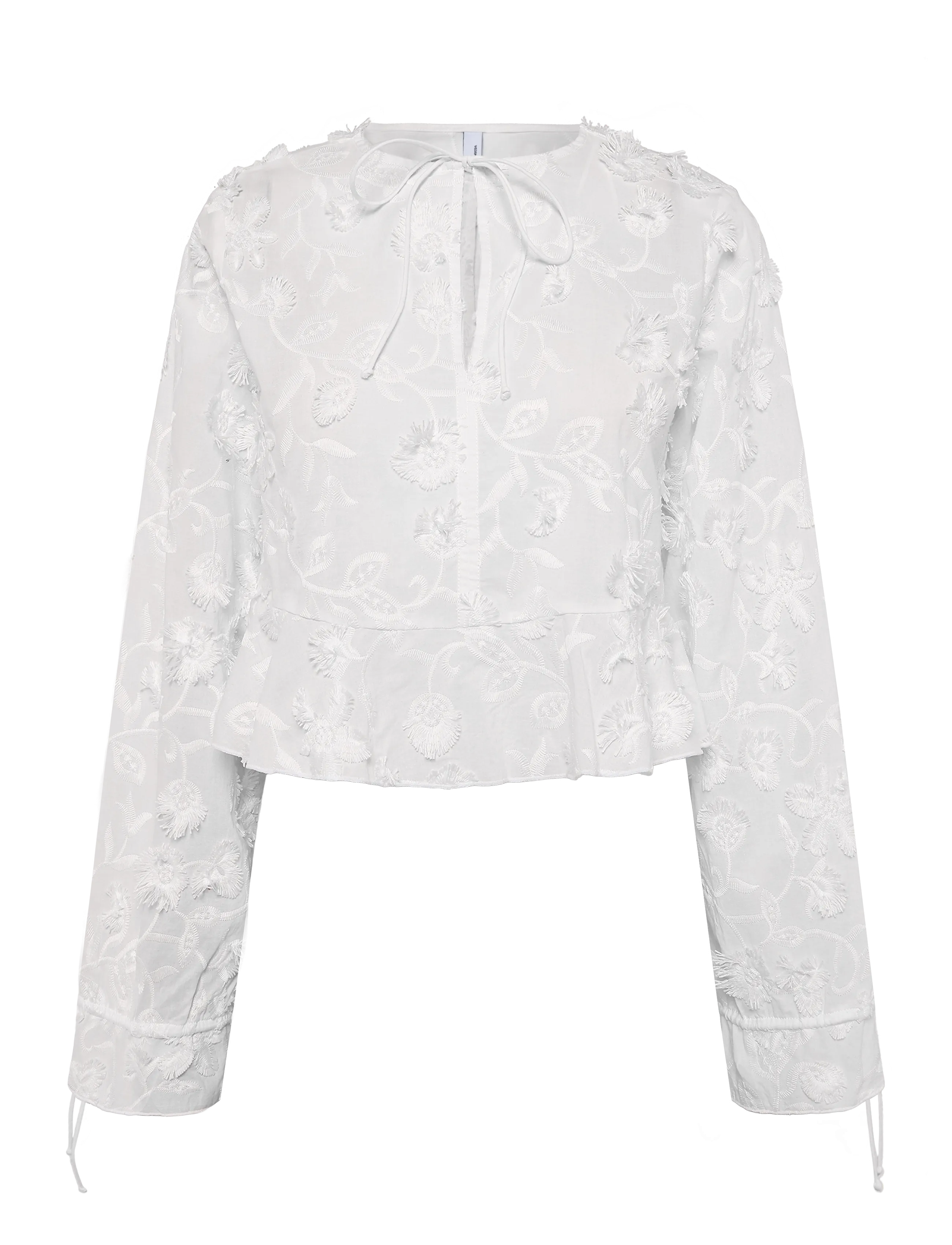 Mango Cotton blouse with floral embroideries - Crop tops - WHITE / white