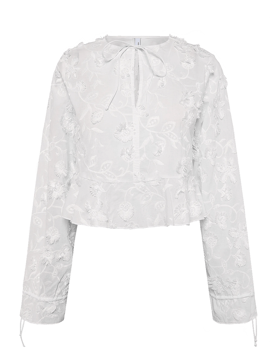 Mango - Cotton blouse with floral embroideries - langærmede bluser - white - 1