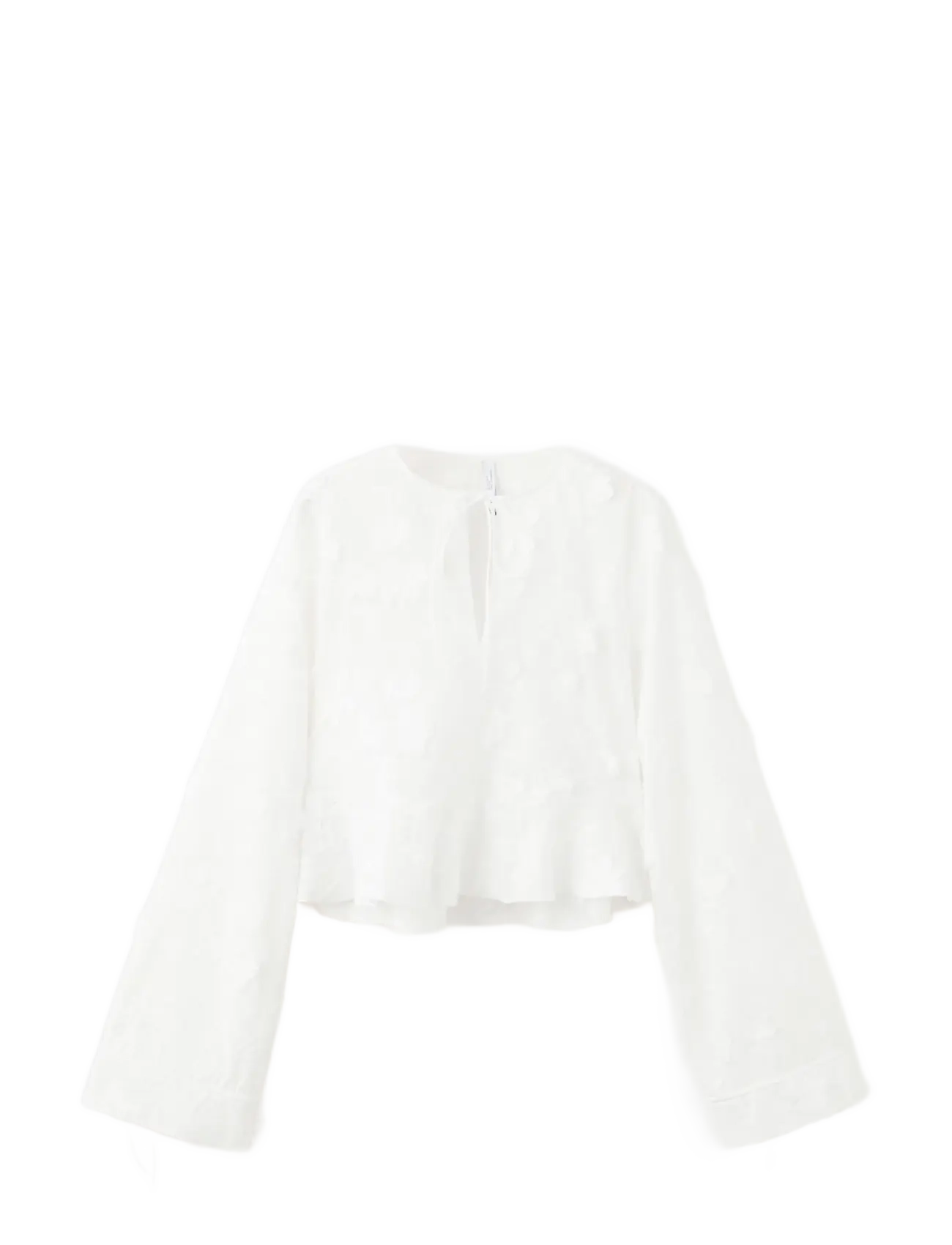 Mango Cotton blouse with floral embroideries - Crop Tops - WHITE / white