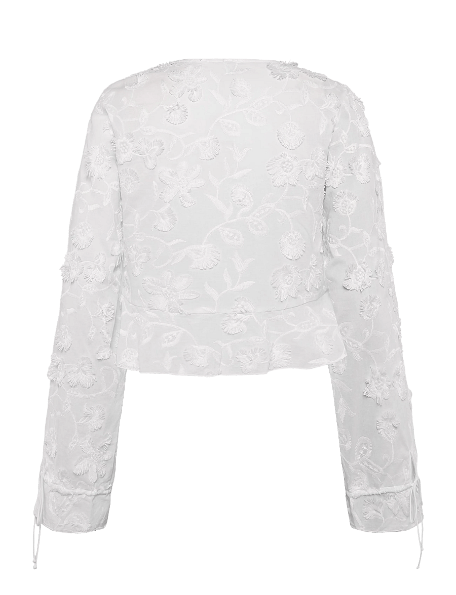 Mango - Cotton blouse with floral embroideries - langærmede bluser - white - 2