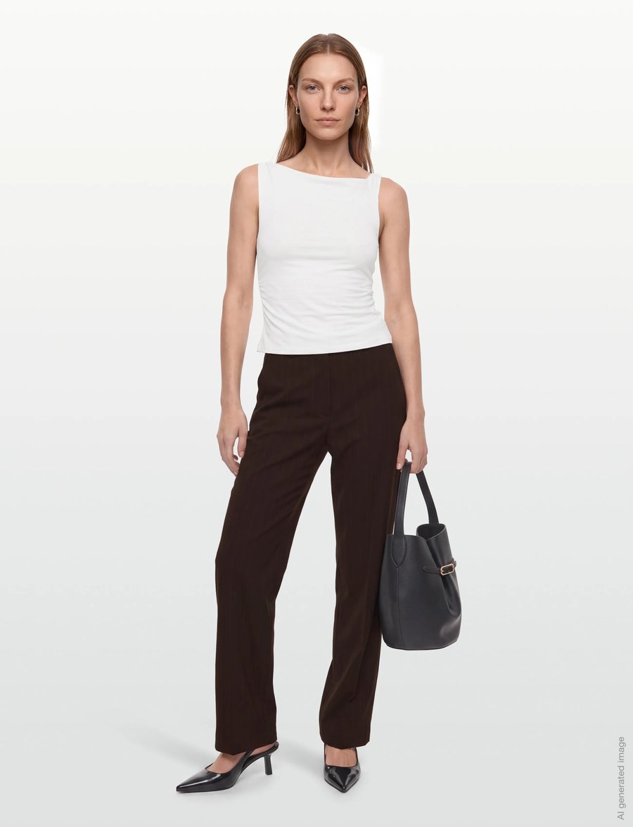 Mango - Pinstripe suit trousers - raka byxor - brown - 0
