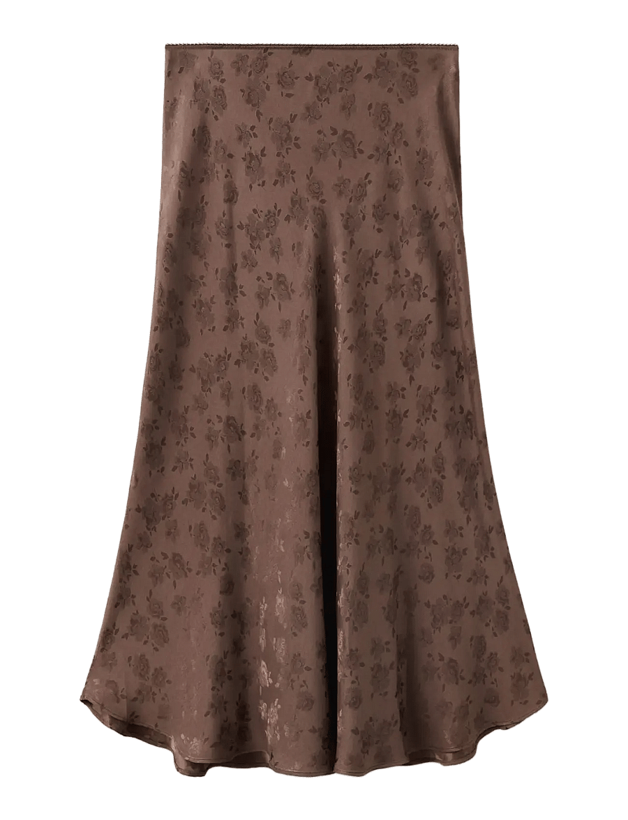 Mango - Jacquard flared skirt - satinnederdele - brown - 0