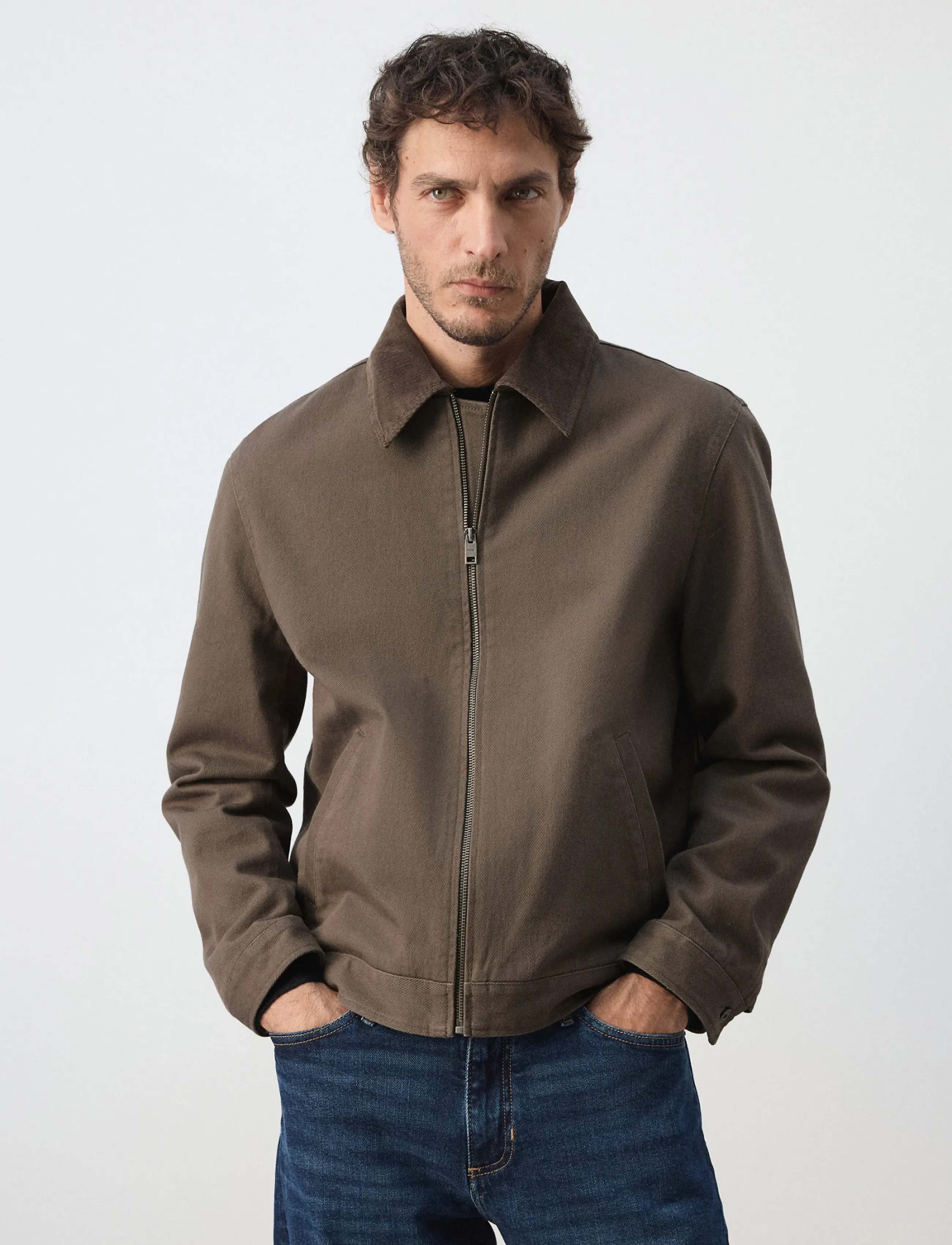 Mango Corduroy collar denim jacket - Mango - BROWN / brown