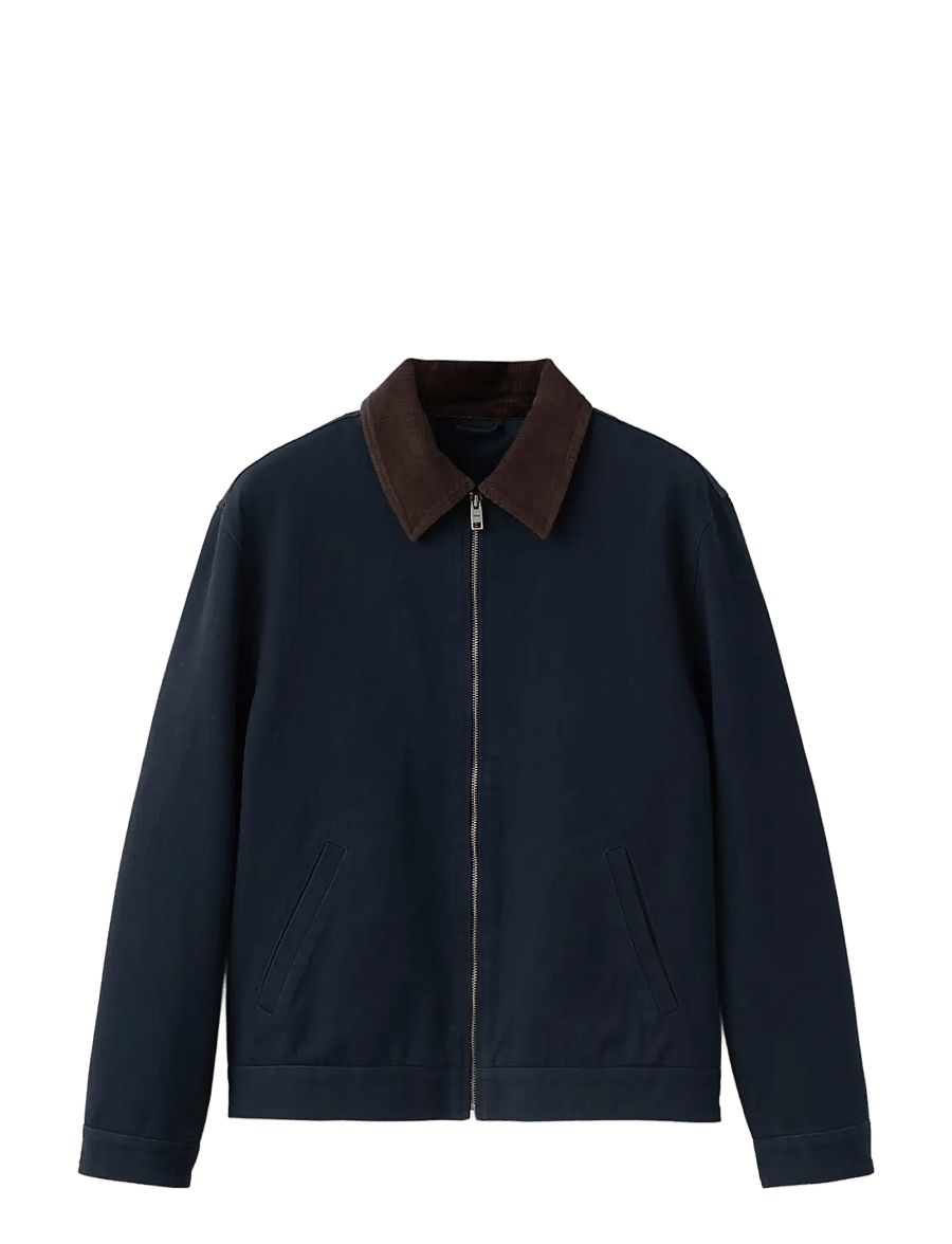 Mango - Corduroy collar denim jacket - forede denimjakker - navy - 1