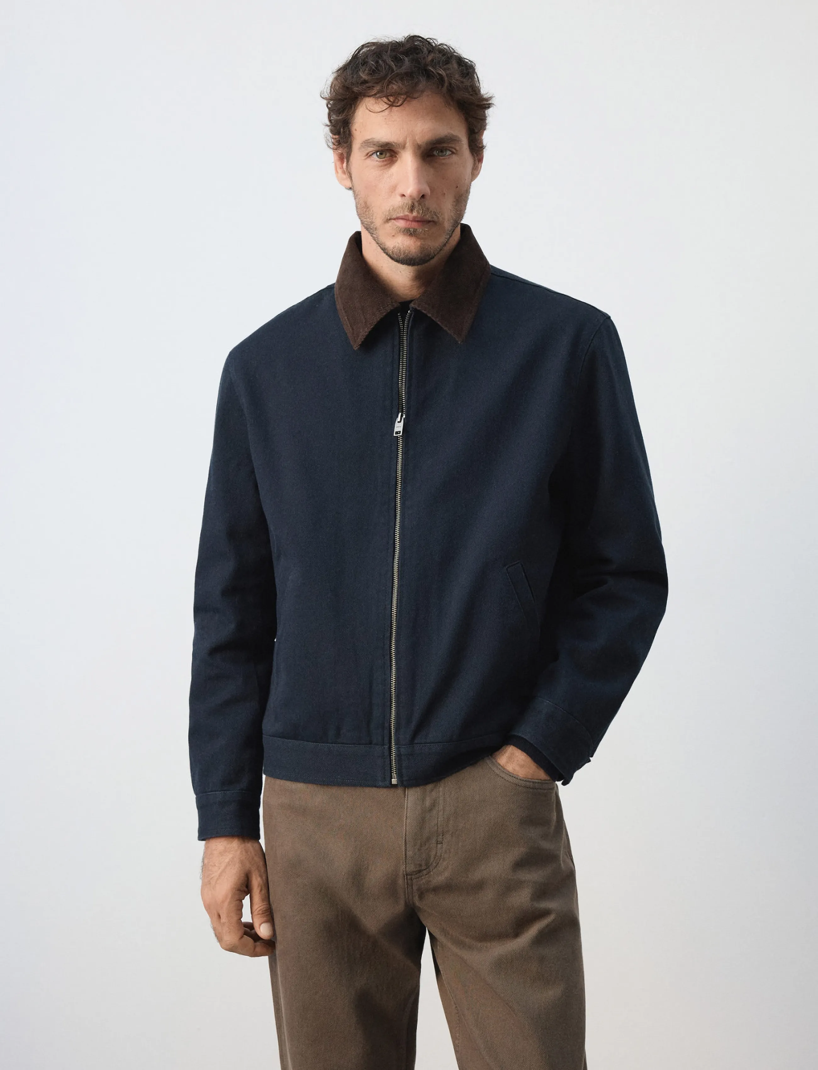 Mango Corduroy collar denim jacket - Kleidung - NAVY / navy
