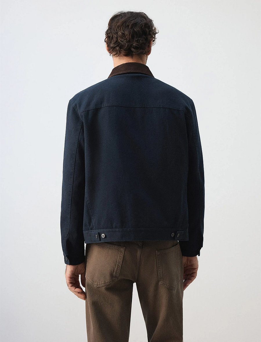 Mango - Corduroy collar denim jacket - forede denimjakker - navy - 2
