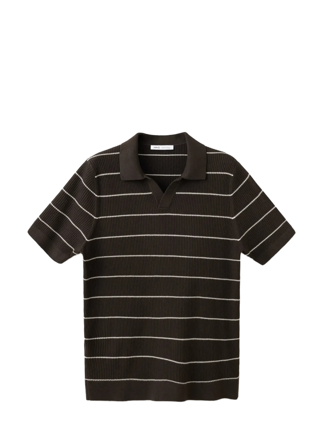 Mango - Rib-knit cotton-blend polo shirt - dark brown - 1