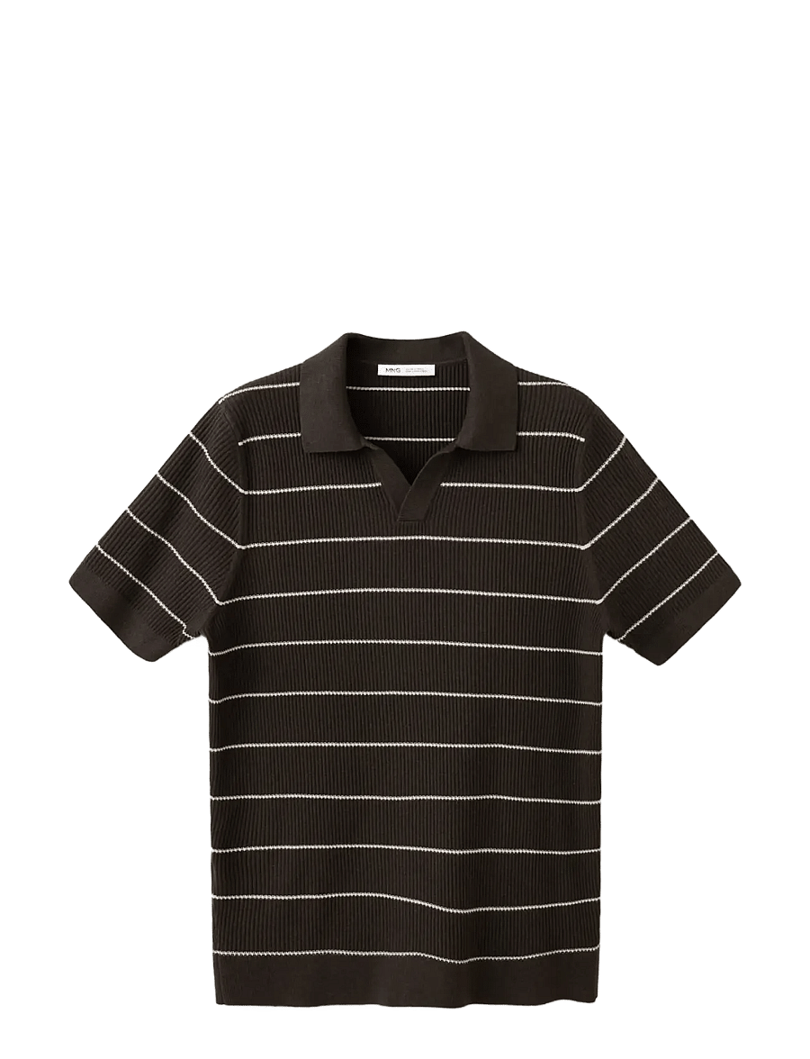Mango - Rib-knit cotton-blend polo shirt - langärmlige strick-polohemden - dark brown - 1