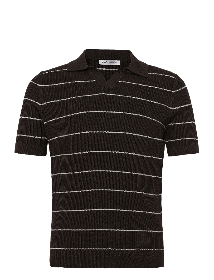 Mango - Rib-knit cotton-blend polo shirt - polostrik - dark brown - 1