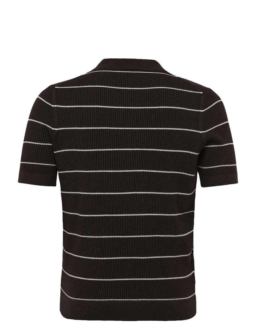 Mango - Rib-knit cotton-blend polo shirt - polostrik - dark brown - 2